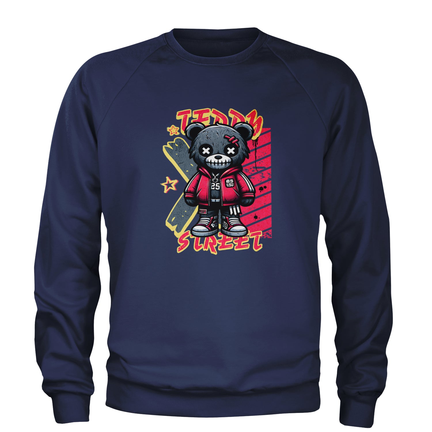 Teddy Attitude Urban Graffiti Bear Adult Crewneck Sweatshirt Navy Blue