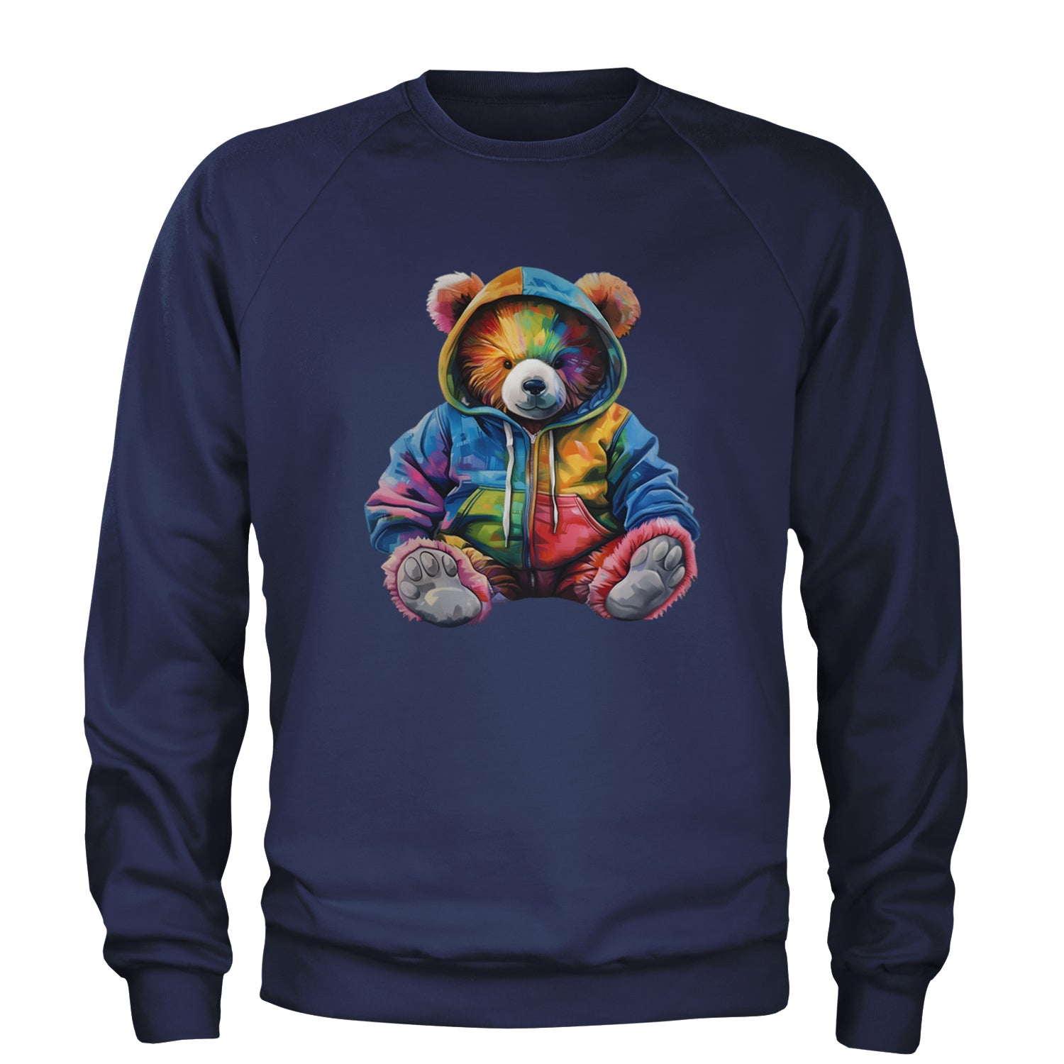 Rainbow Streetwear Urban Graffiti Bear Adult Crewneck Sweatshirt Navy Blue