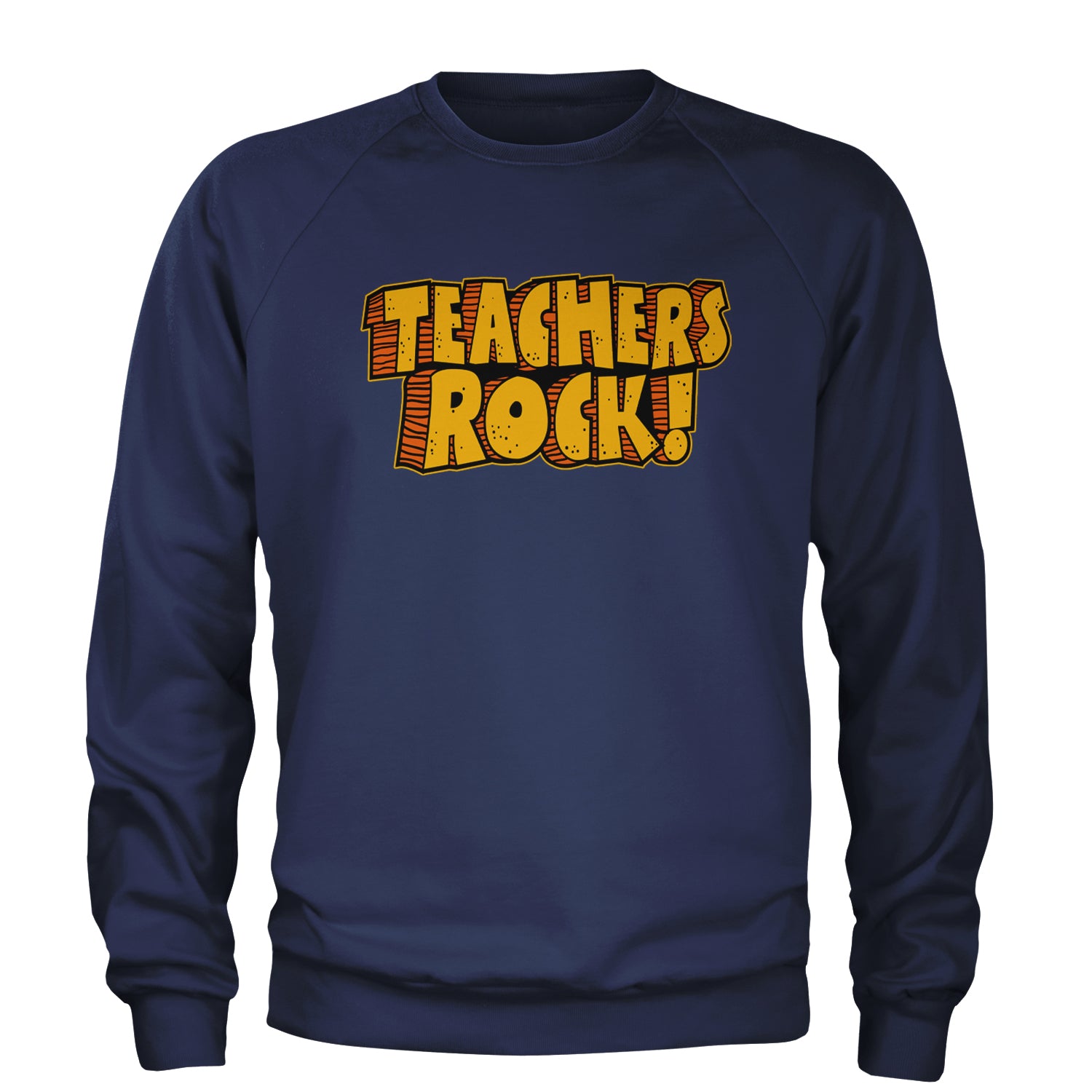 Teachers Rock Retro Adult Crewneck Sweatshirt Navy Blue