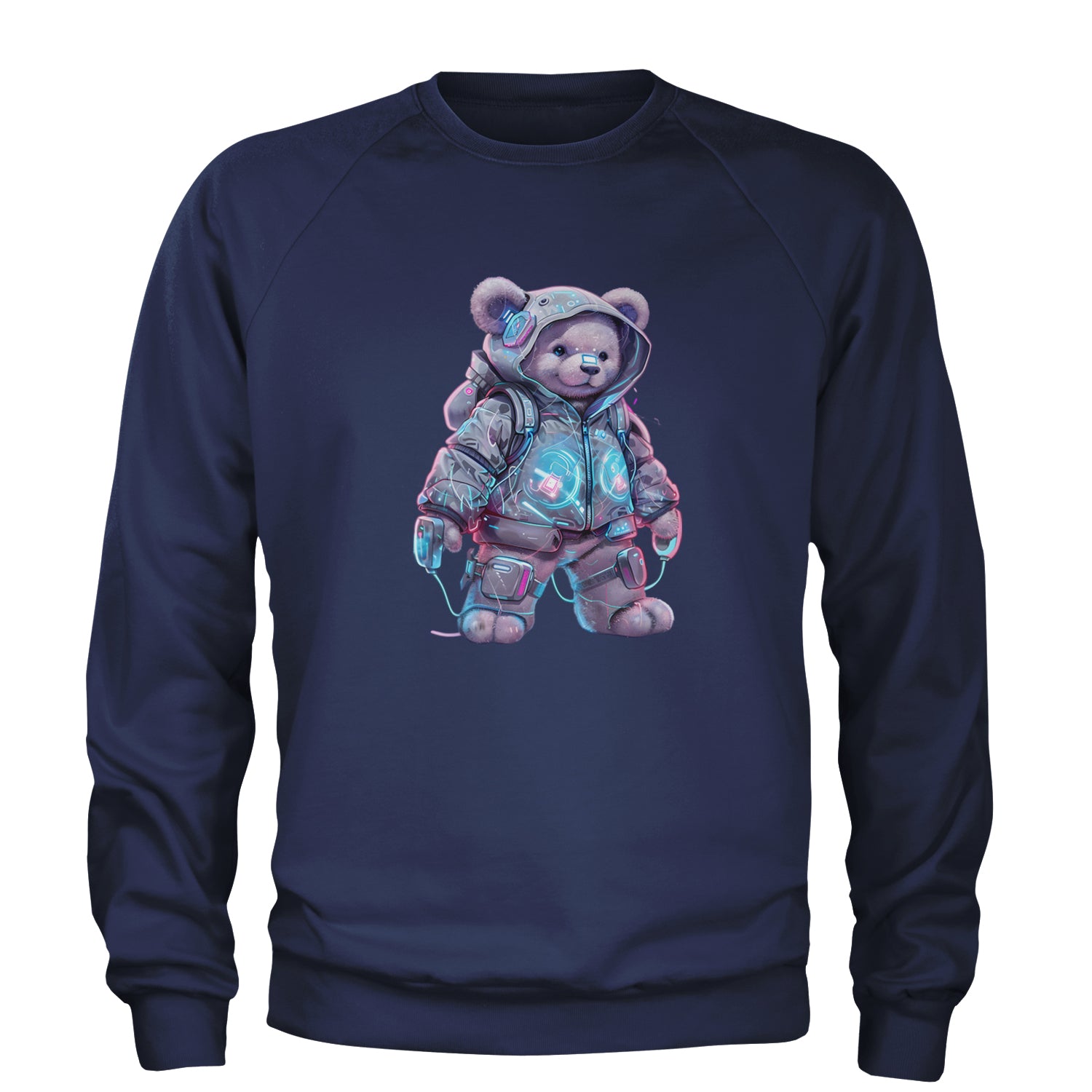 Cyberpunk Adventure Urban Graffiti Bear Adult Crewneck Sweatshirt Navy Blue