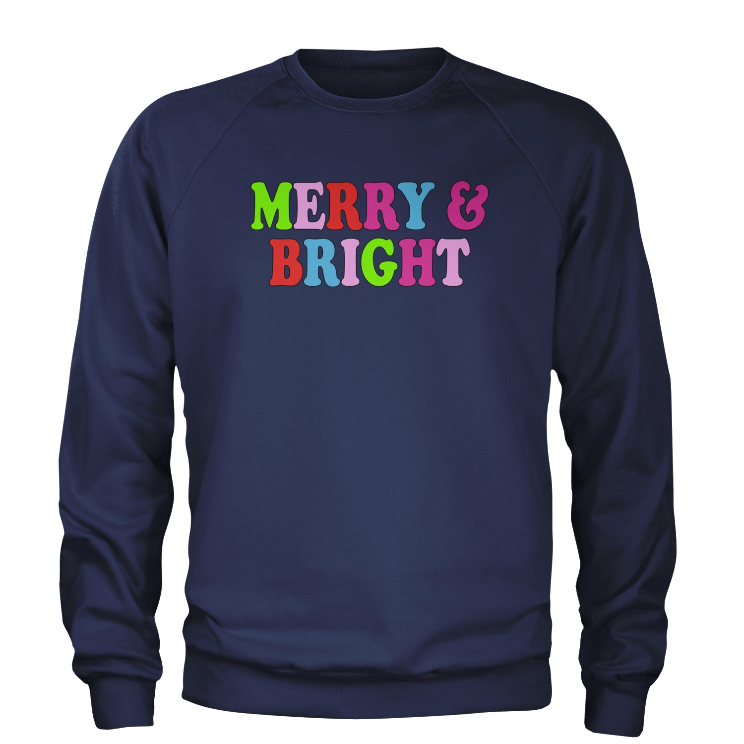 Merry and Bright Festive Christmas Holiday Adult Crewneck Sweatshirt Navy Blue