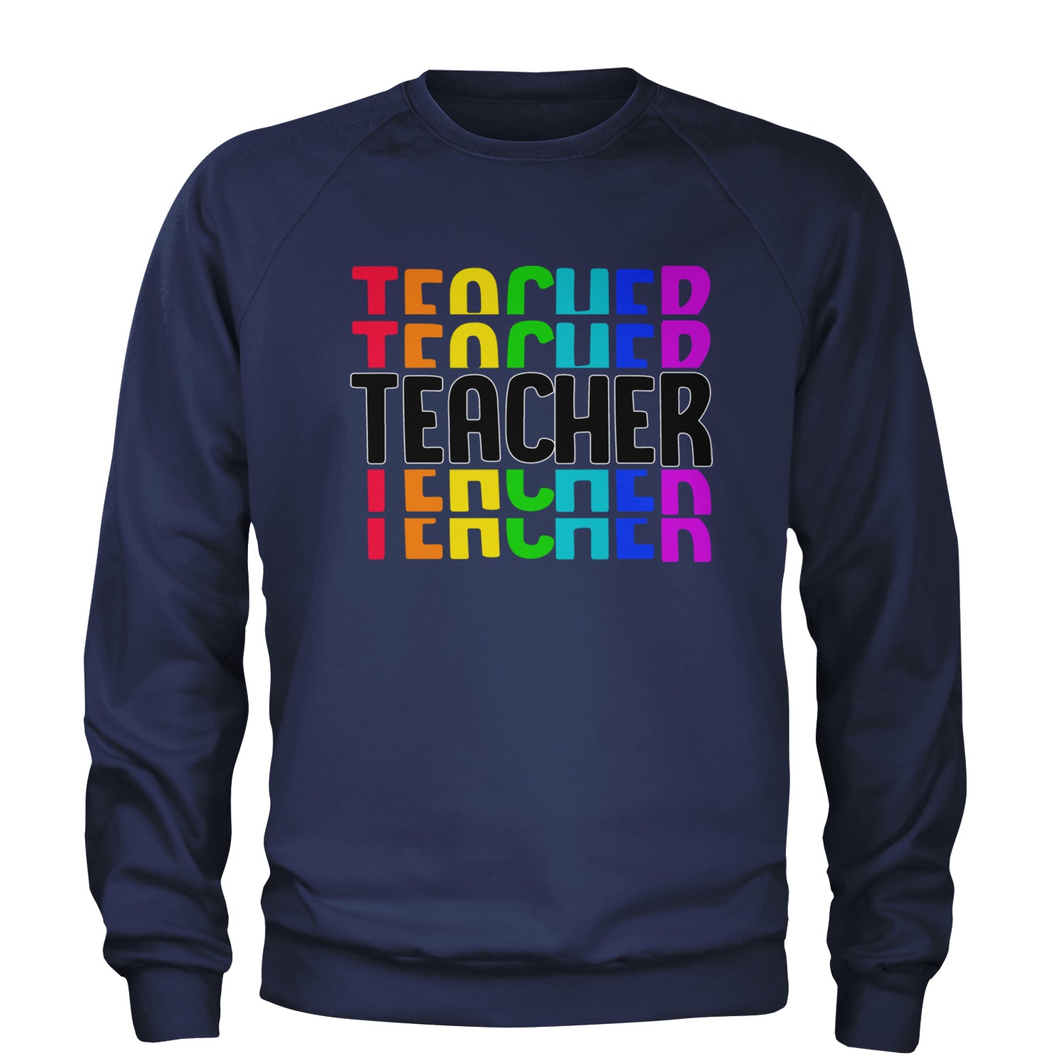 Teacher Repeated Rainbow Pattern Adult Crewneck Sweatshirt Navy Blue