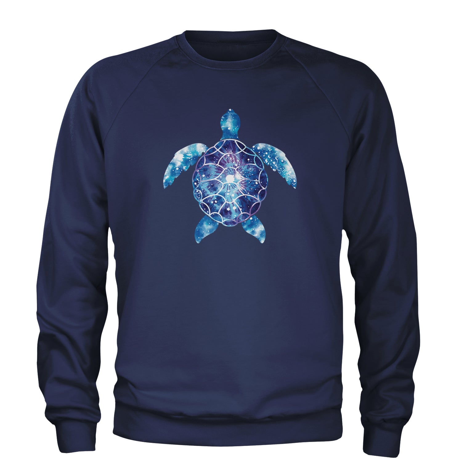 Ocean Aura Tie-Dye Sea Turtle Adult Crewneck Sweatshirt Navy Blue