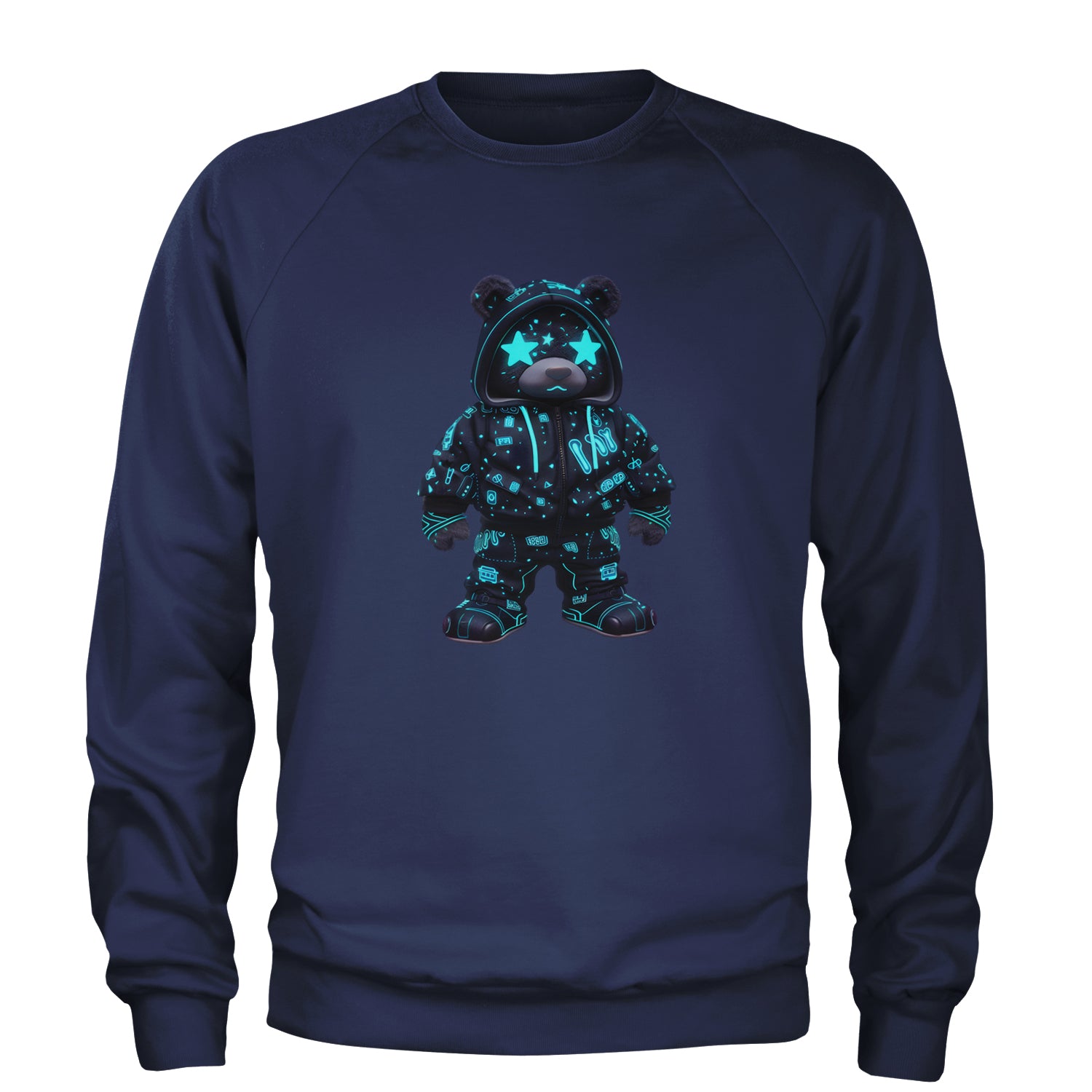 Starry Eyed Vaporwave Urban Graffiti Bear Adult Crewneck Sweatshirt Navy Blue