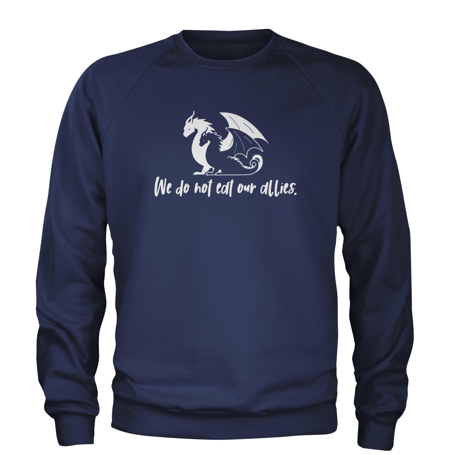 We Do Not Eat Our Allies Fourth Wing Basgiath Adult Crewneck Sweatshirt Navy Blue