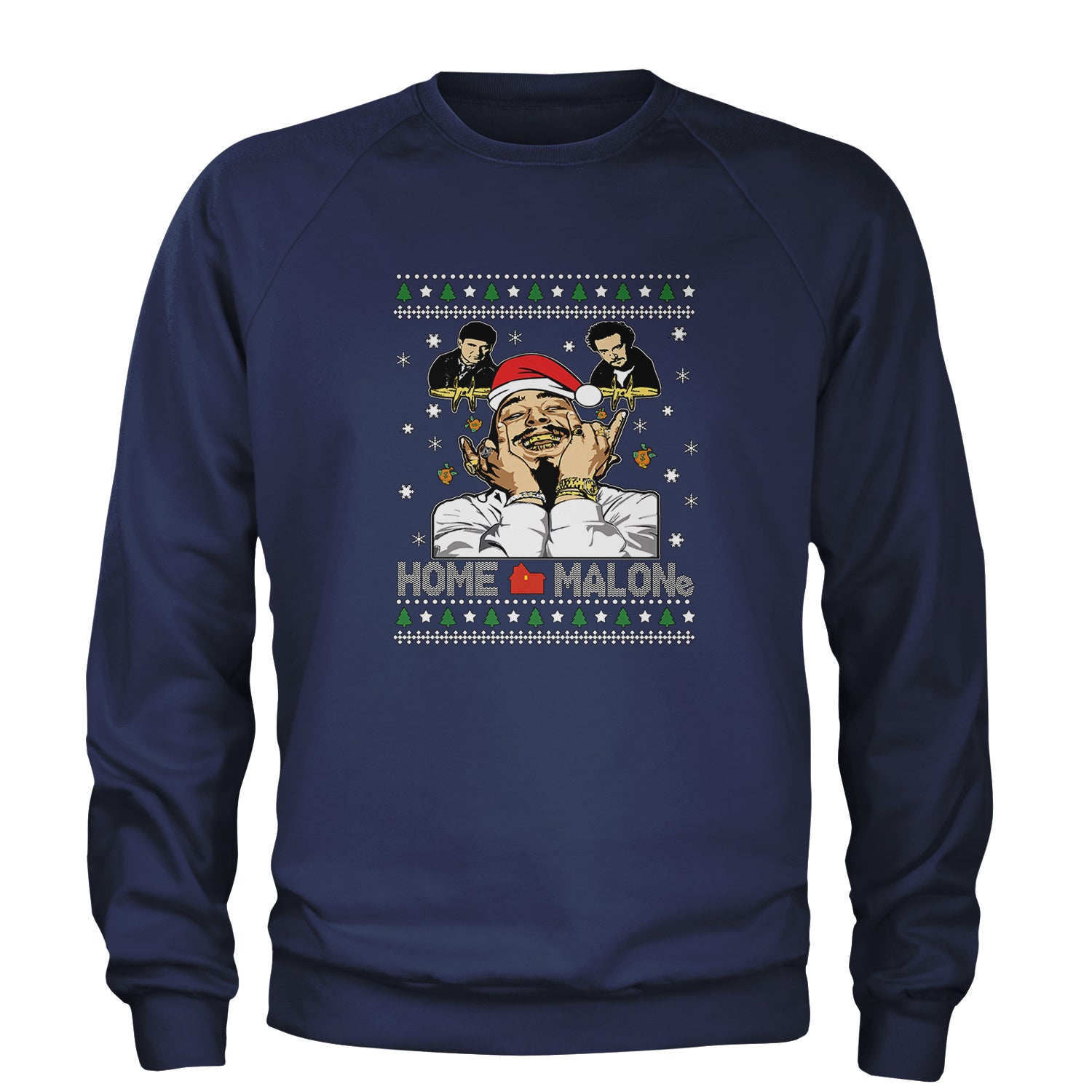 Home Malone Ugly Christmas Adult Crewneck Sweatshirt Navy Blue