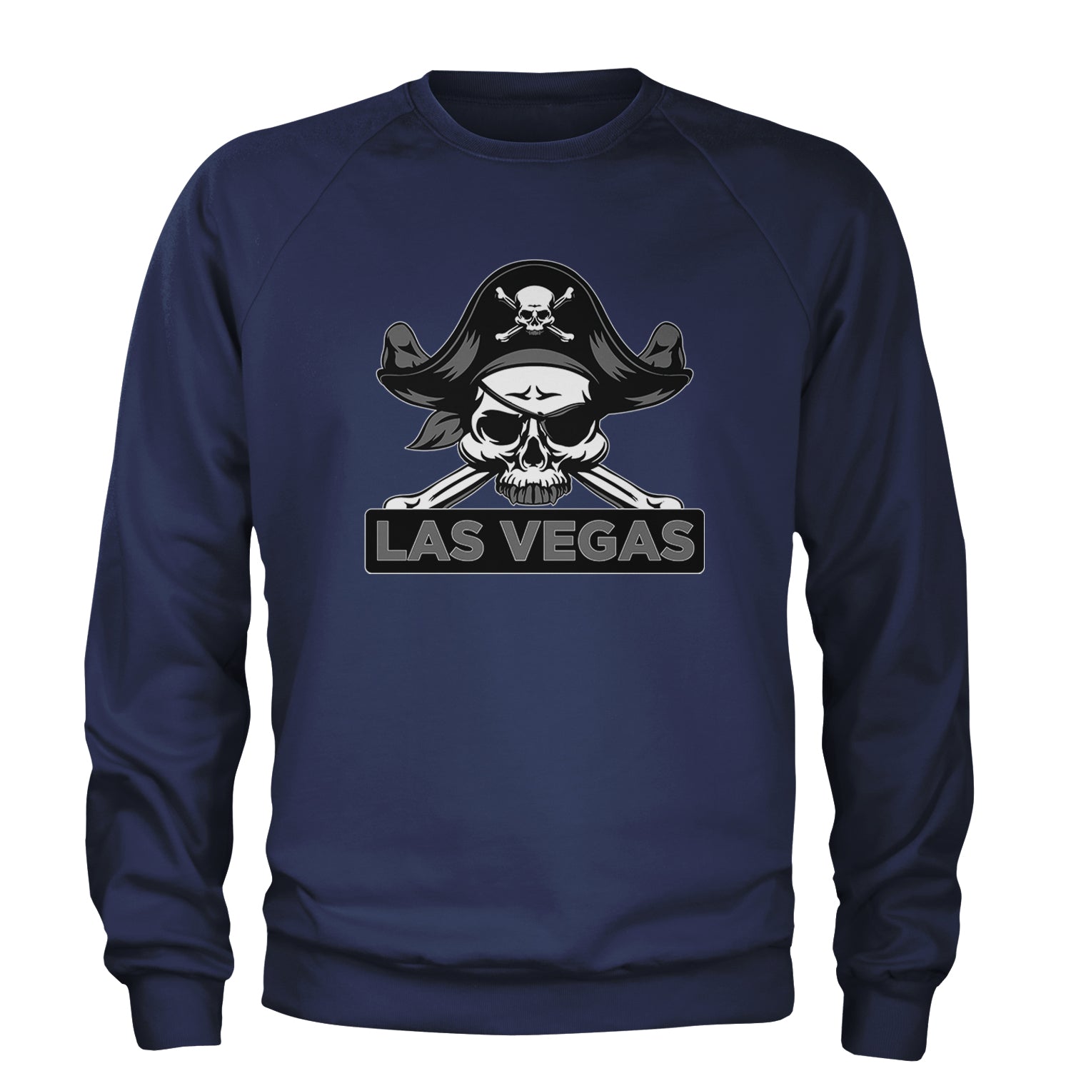 Raider Skull Straight Outta Las Vegas Adult Crewneck Sweatshirt Navy Blue