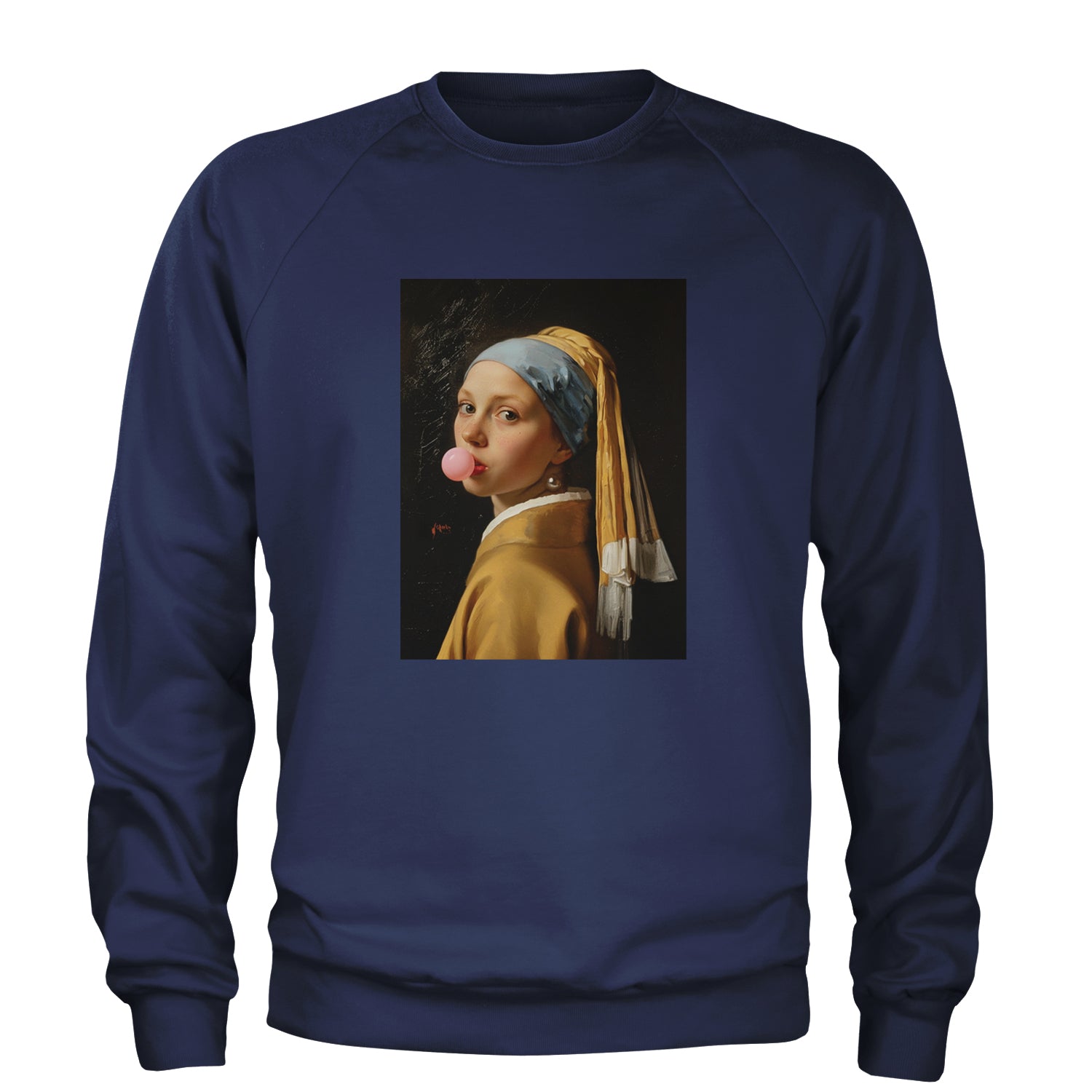 Girl with a Pearl Earring Bubble Gum Contemporary Art Adult Crewneck Sweatshirt Navy Blue