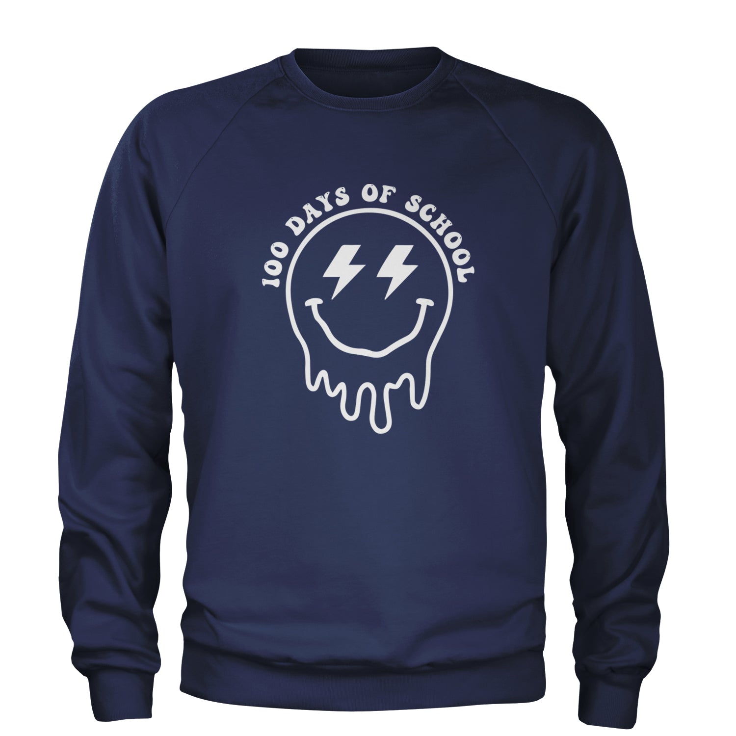 Melting Smile Face 100 Days Of School Adult Crewneck Sweatshirt Navy Blue