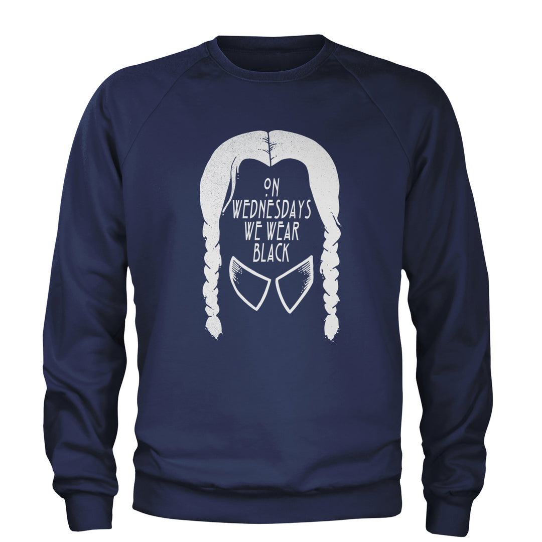 On Wednesdays, We Wear Black Adult Crewneck Sweatshirt Navy Blue