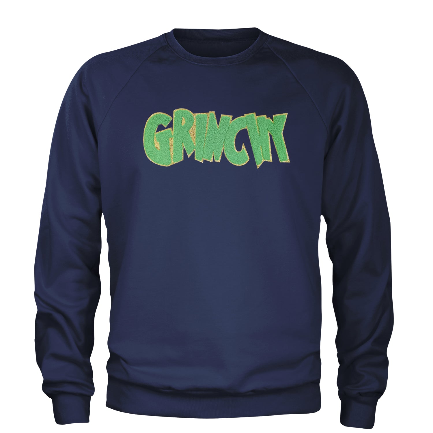 Green Gr-nchy Chenille Patch Adult Crewneck Sweatshirt Navy Blue