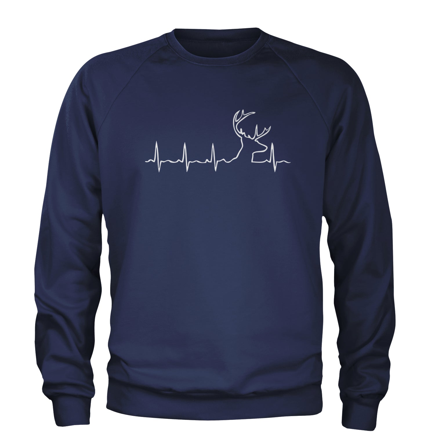 Hunting Heartbeat Deer Hunter Buck Stag Antlers  Adult Crewneck Sweatshirt Navy Blue