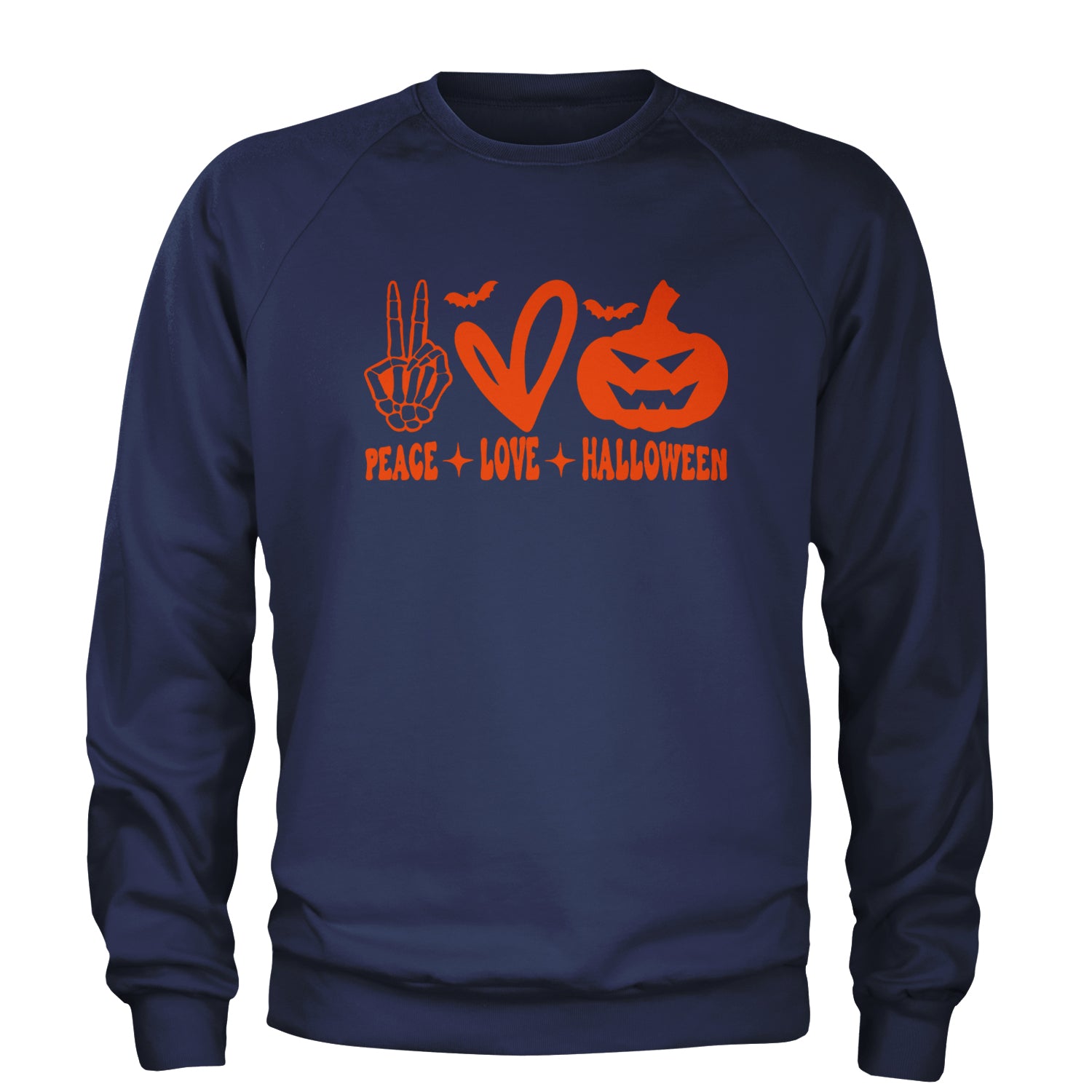 Peace, Love and Halloween Adult Crewneck Sweatshirt Navy Blue