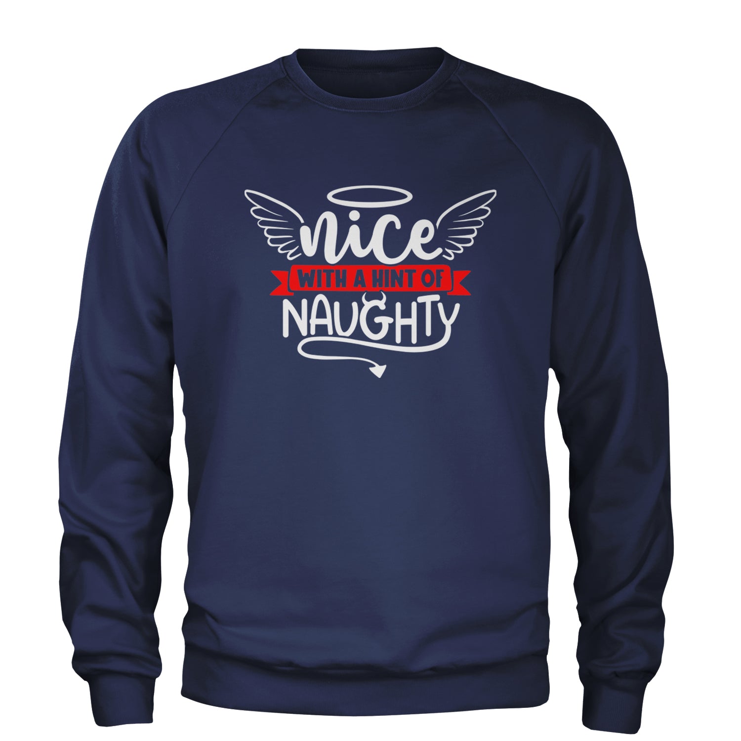 Nice with a Hint of Naughty Christmas Adult Crewneck Sweatshirt Navy Blue