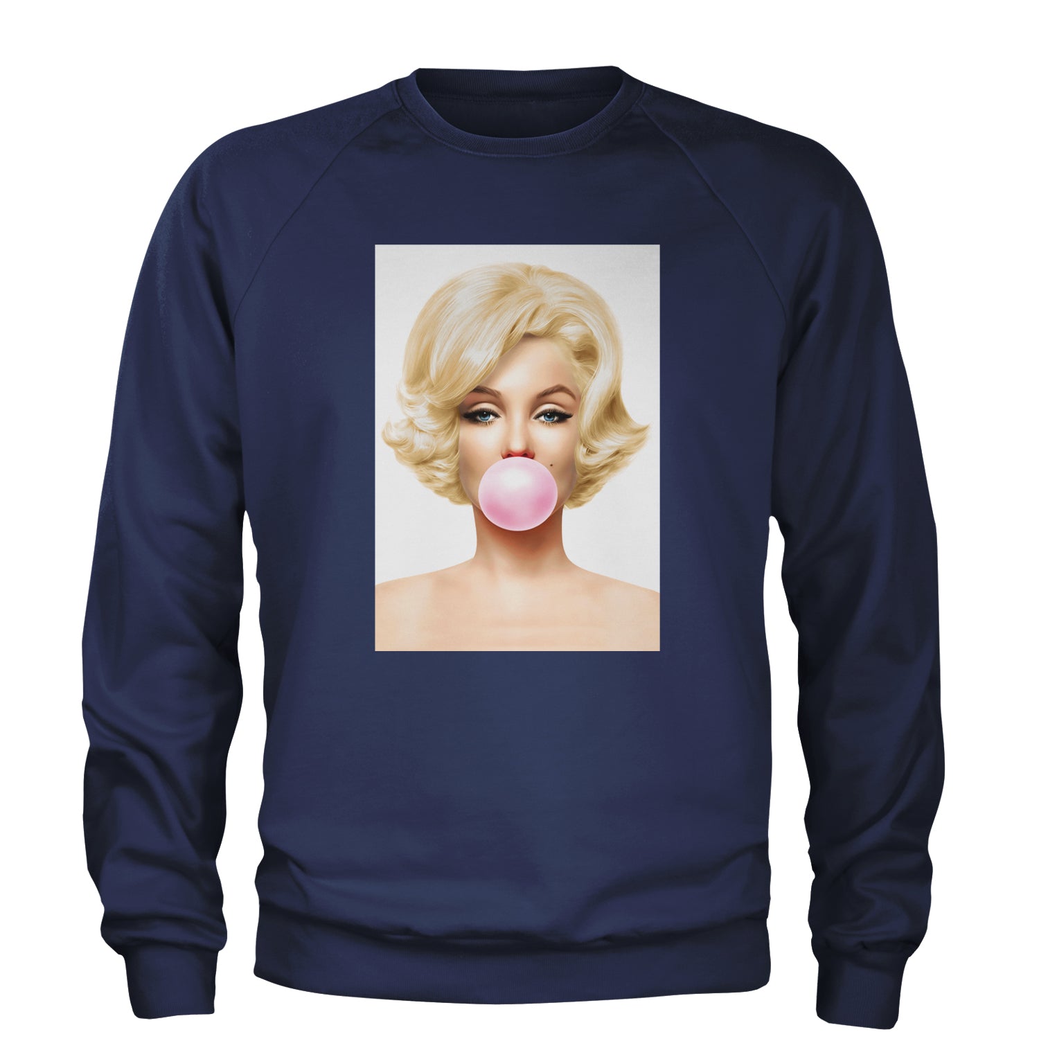 Ms. Monroe Pink Bubble Gum American Icon Adult Crewneck Sweatshirt Navy Blue