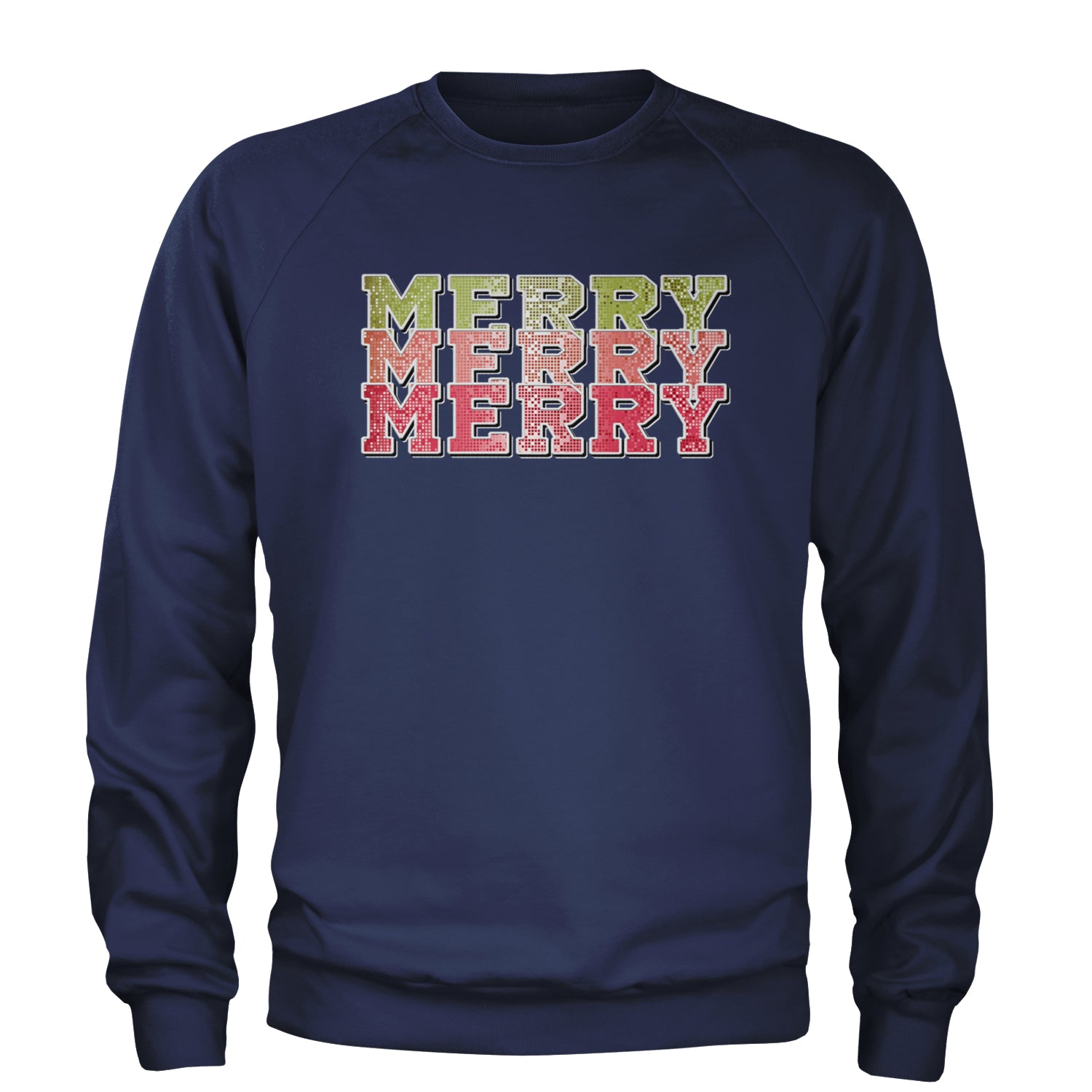 Merry Merry Merry Faux Sequins Adult Crewneck Sweatshirt Navy Blue