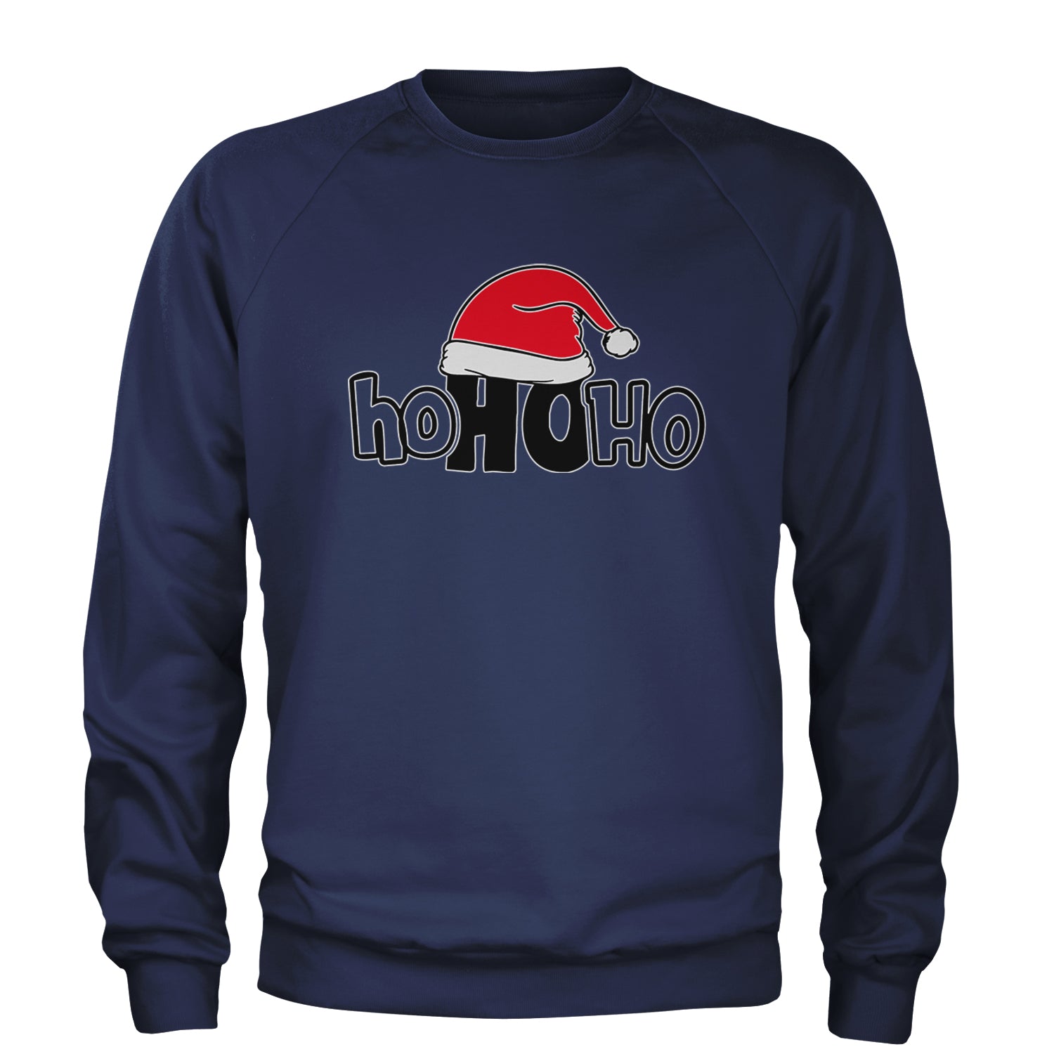 Ho Ho Ho Santa Christmas Hat Adult Crewneck Sweatshirt Navy Blue