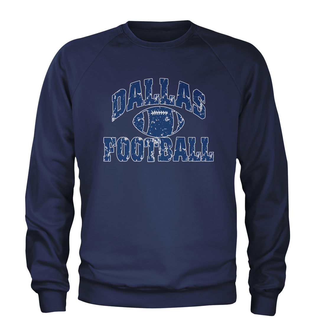 Dallas Distressed Football Adult Crewneck Sweatshirt Navy Blue