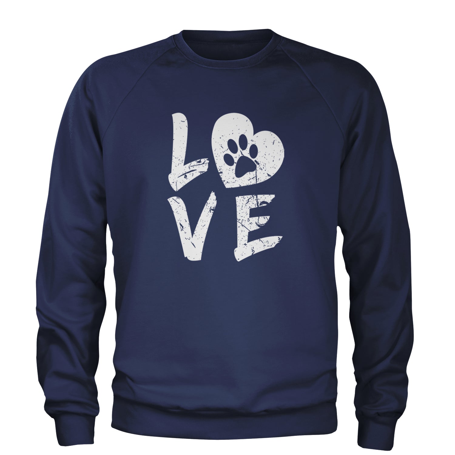 I Love My Dog Paw Print  Adult Crewneck Sweatshirt Navy Blue