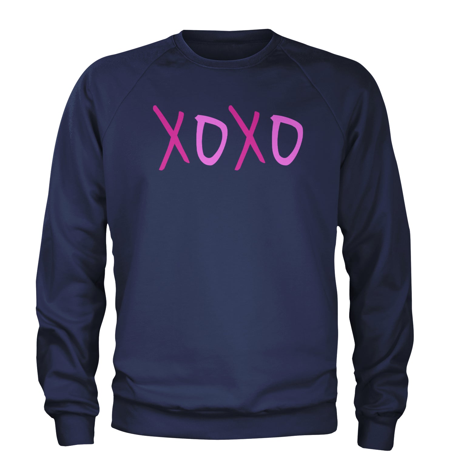 XOXO Pink Print Adult Crewneck Sweatshirt Navy Blue