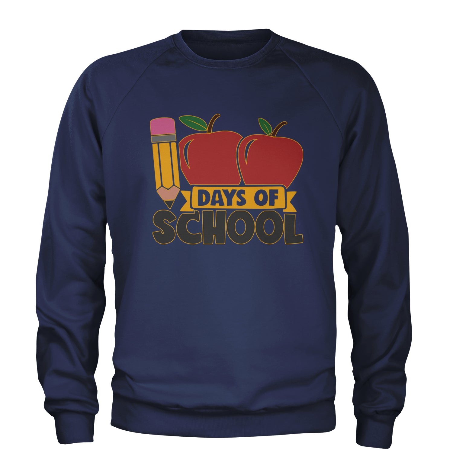 100 Days Of School Apple Pencil Adult Crewneck Sweatshirt Navy Blue