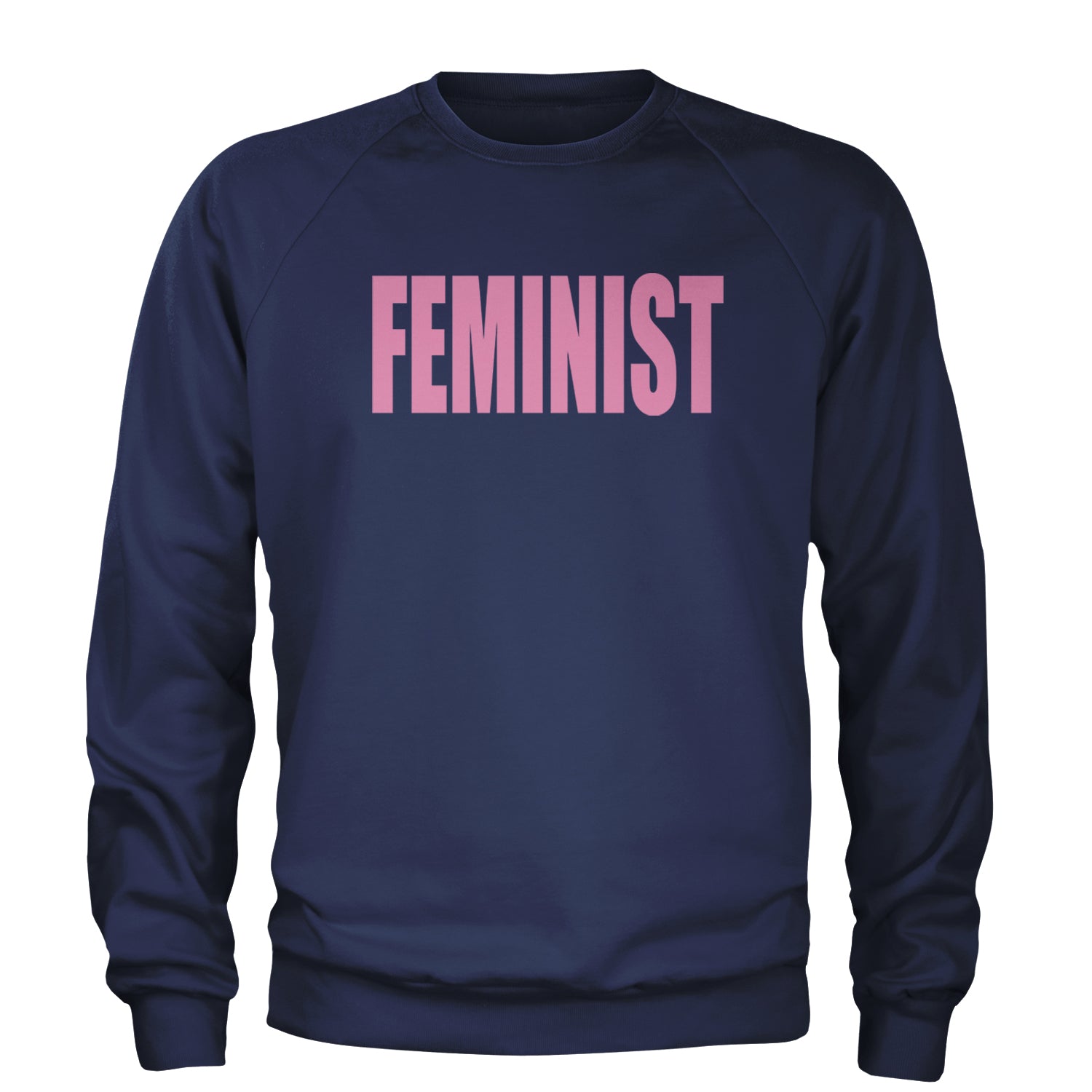 Feminist (Pink Print) Adult Crewneck Sweatshirt Navy Blue