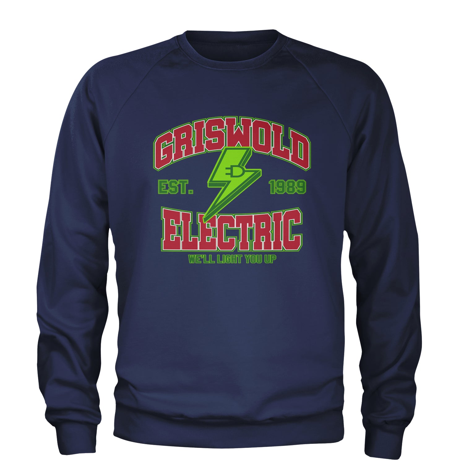 Griswold Electric We'll Light You Up Adult Crewneck Sweatshirt Navy Blue