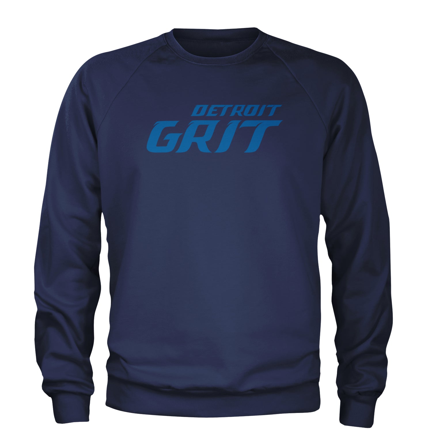 Grit Detroit Football Hard Knocks Adult Crewneck Sweatshirt Navy Blue