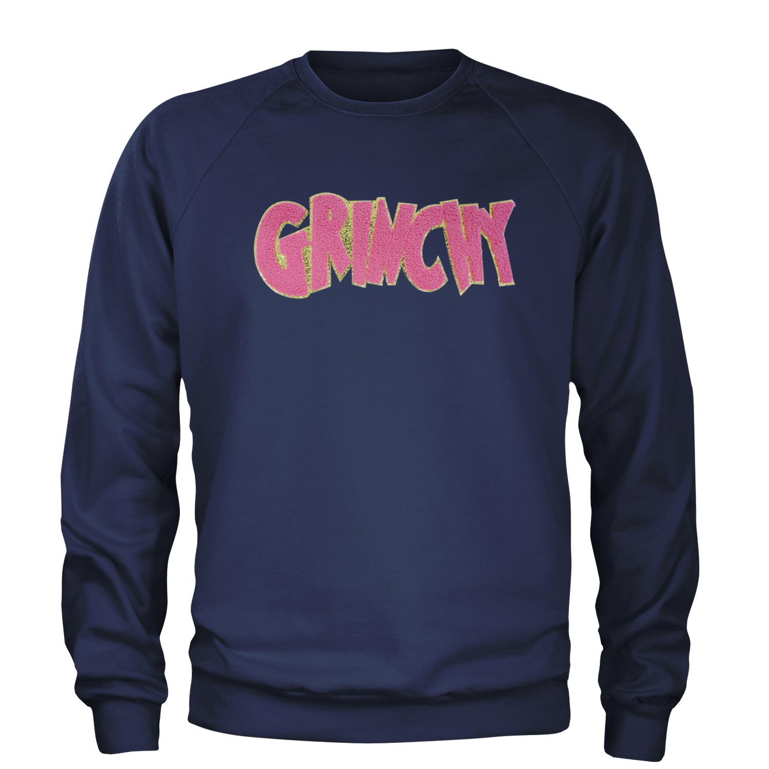 Pink Gr-nchy Chenille Patch Adult Crewneck Sweatshirt Navy Blue