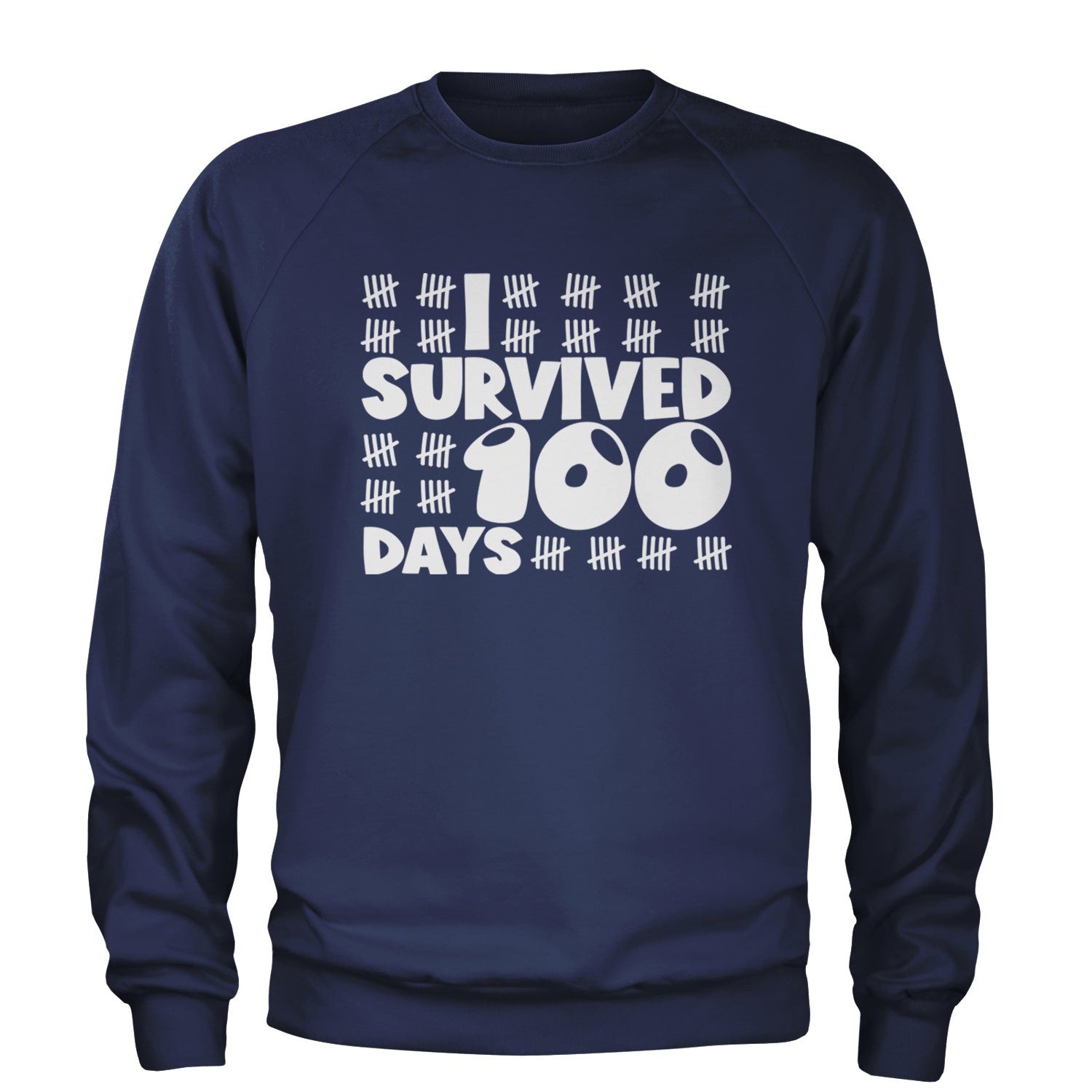 I Survived 100 Days Tally Marks Adult Crewneck Sweatshirt Navy Blue