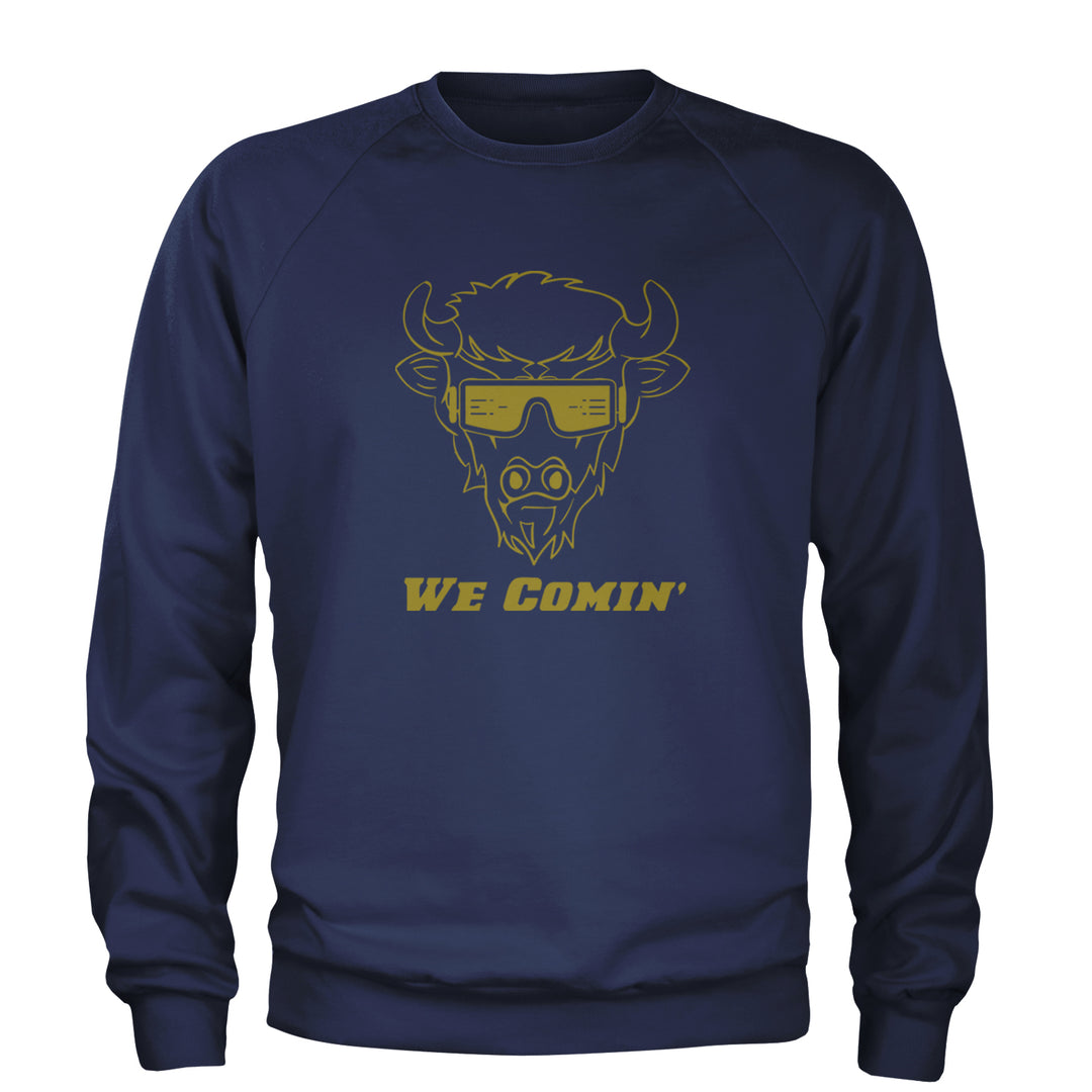 We Coming Coach Prime Colorado Adult Crewneck Sweatshirt Navy Blue