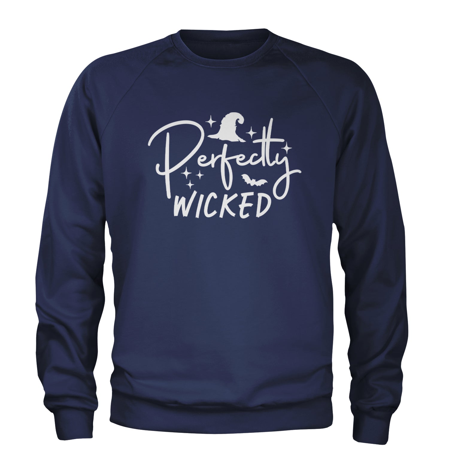 Perfectly Wicked Witchy Halloween Adult Crewneck Sweatshirt Navy Blue