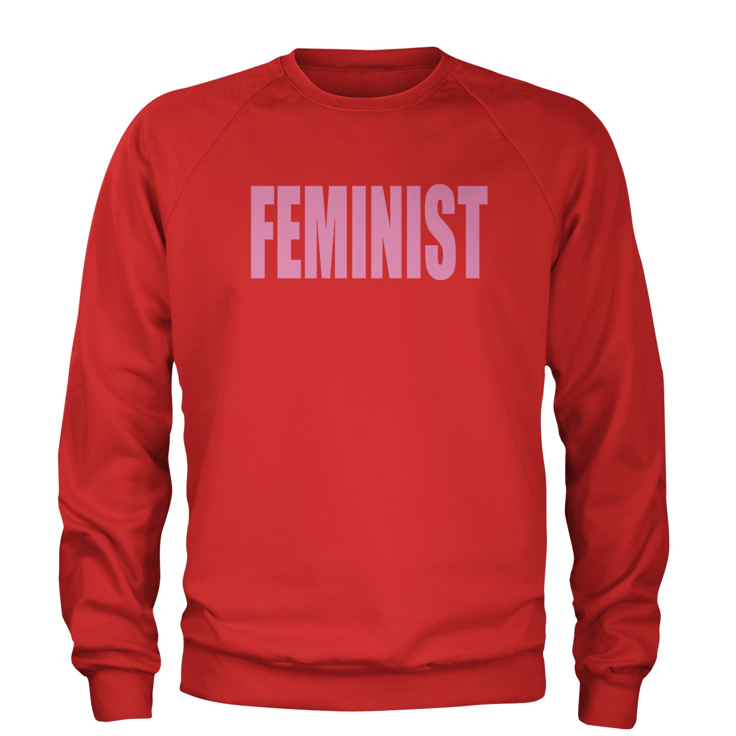 Feminist (Pink Print) Adult Crewneck Sweatshirt Red