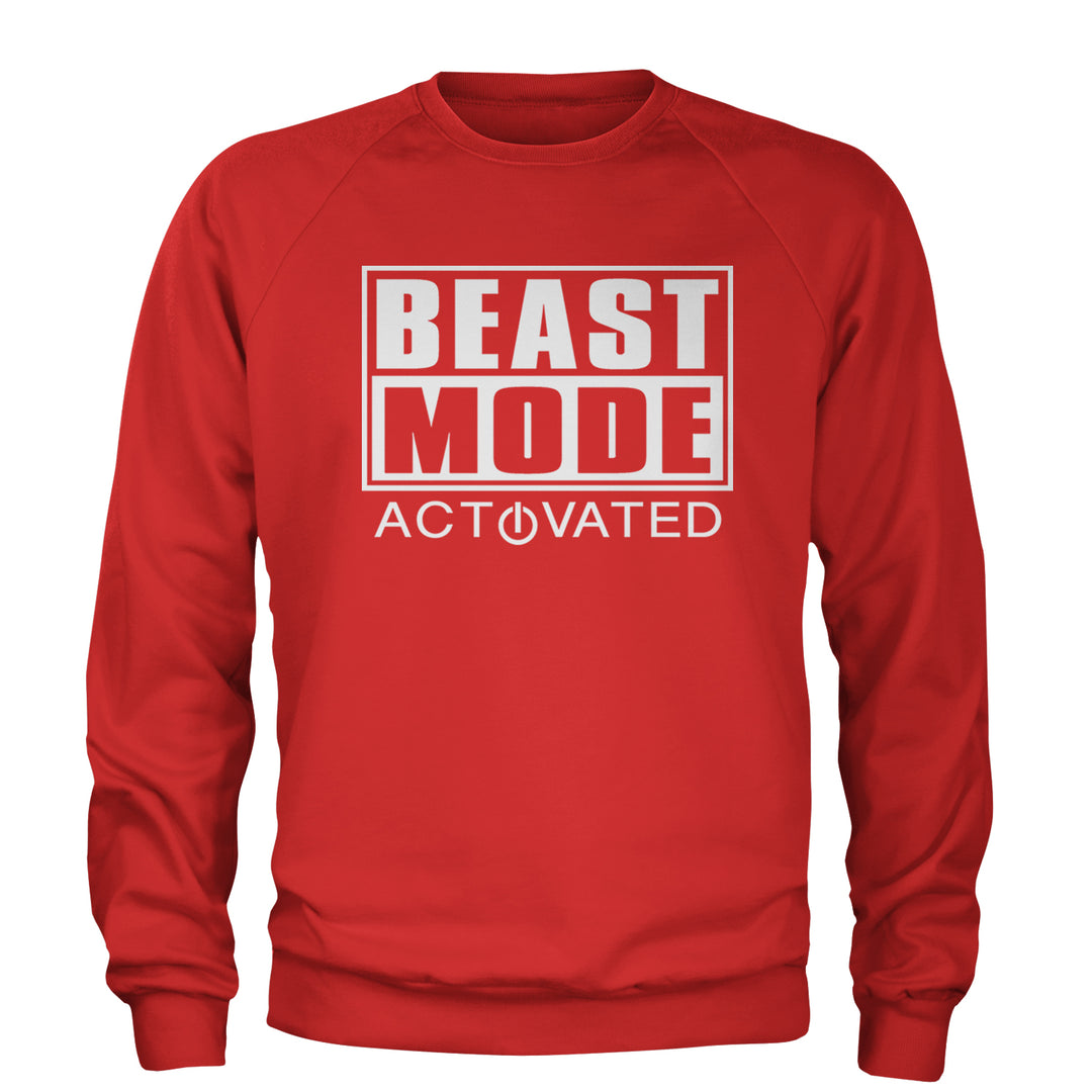 Activated Beast Mode Workout Gym Clothing Adult Crewneck Sweatshirt Red