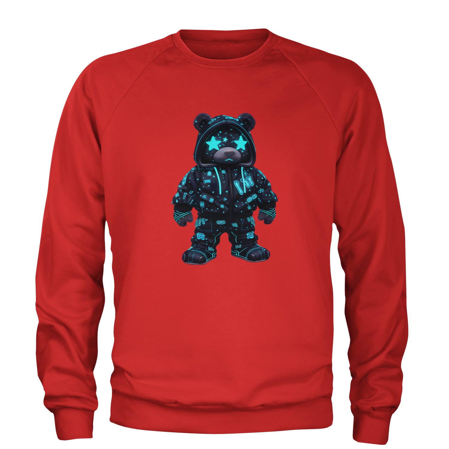 Starry Eyed Vaporwave Urban Graffiti Bear Adult Crewneck Sweatshirt Red