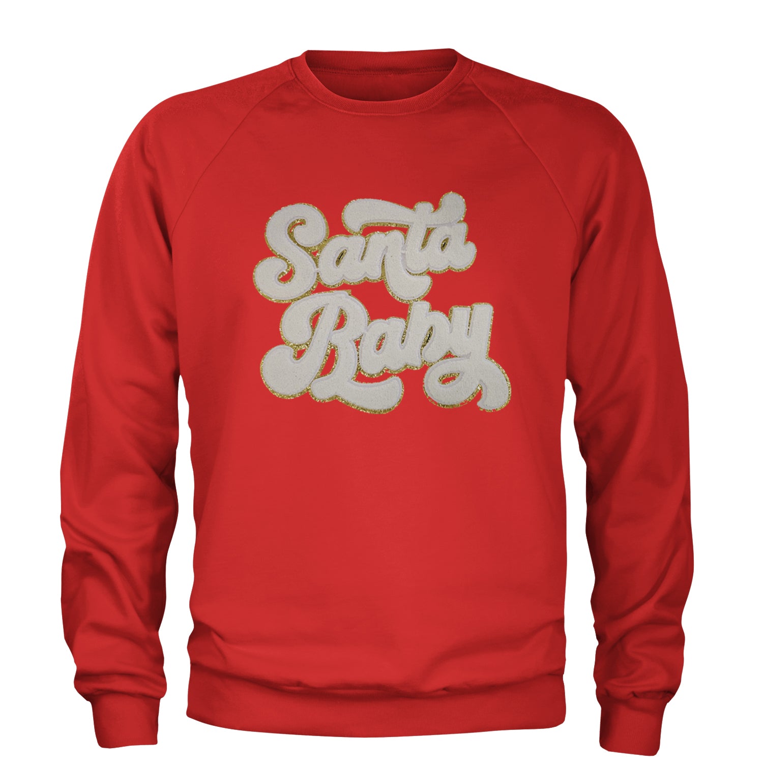 White Santa Baby Chenille Patch Adult Crewneck Sweatshirt Red