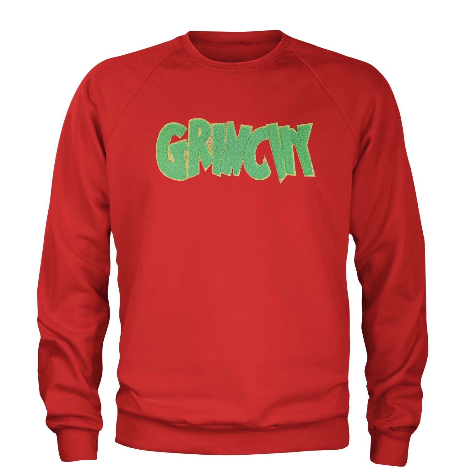 Green Gr-nchy Chenille Patch Adult Crewneck Sweatshirt Red