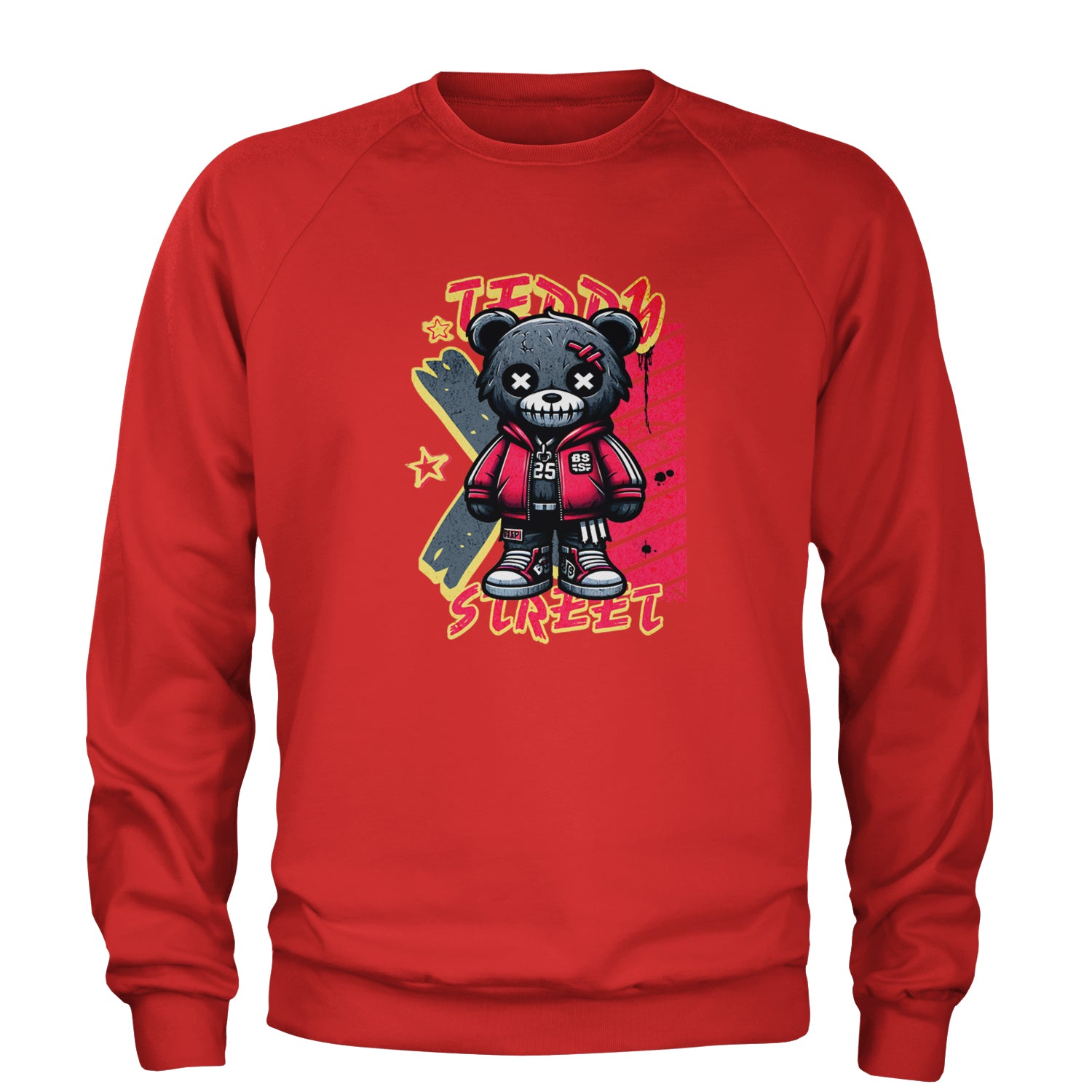 Teddy Attitude Urban Graffiti Bear Adult Crewneck Sweatshirt Red