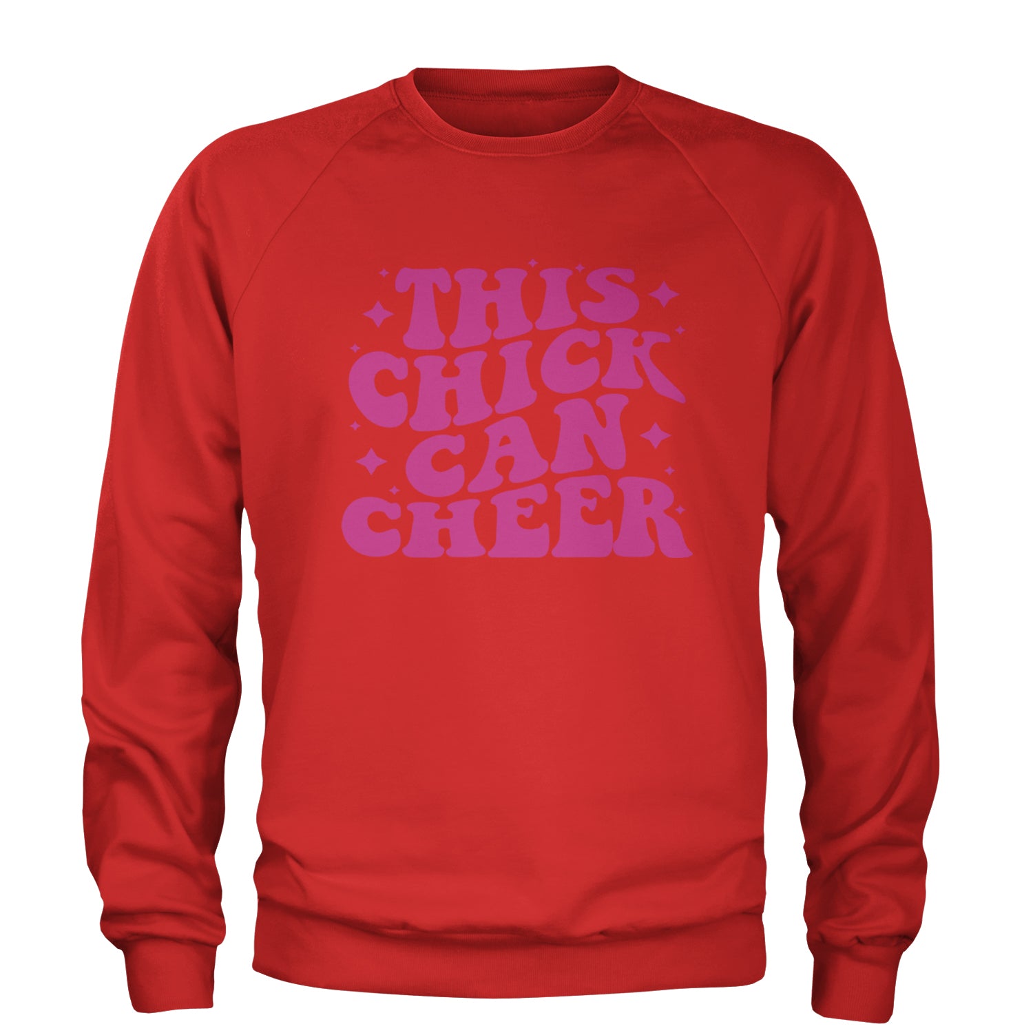 This Chick Can Cheer Adult Crewneck Sweatshirt Red