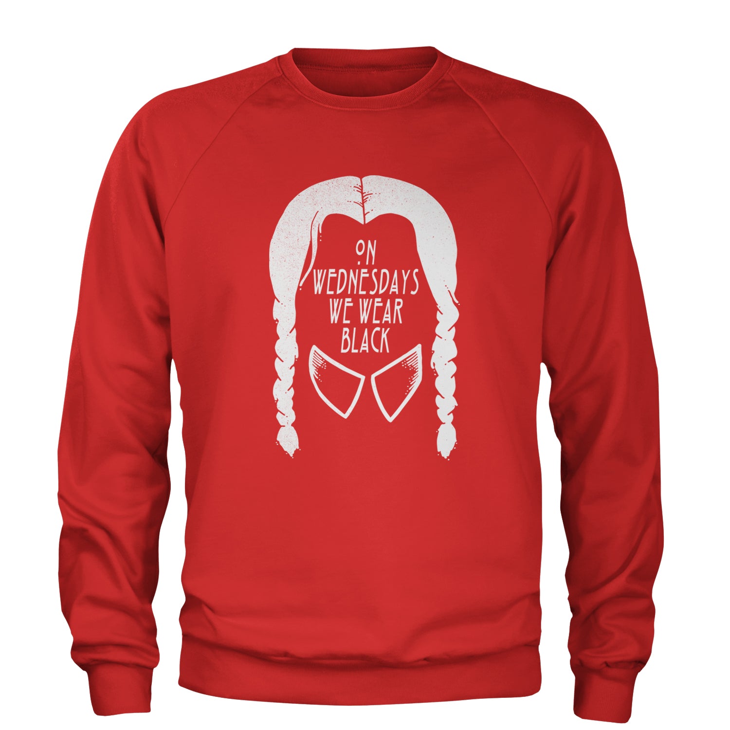 On Wednesdays, We Wear Black Adult Crewneck Sweatshirt Red