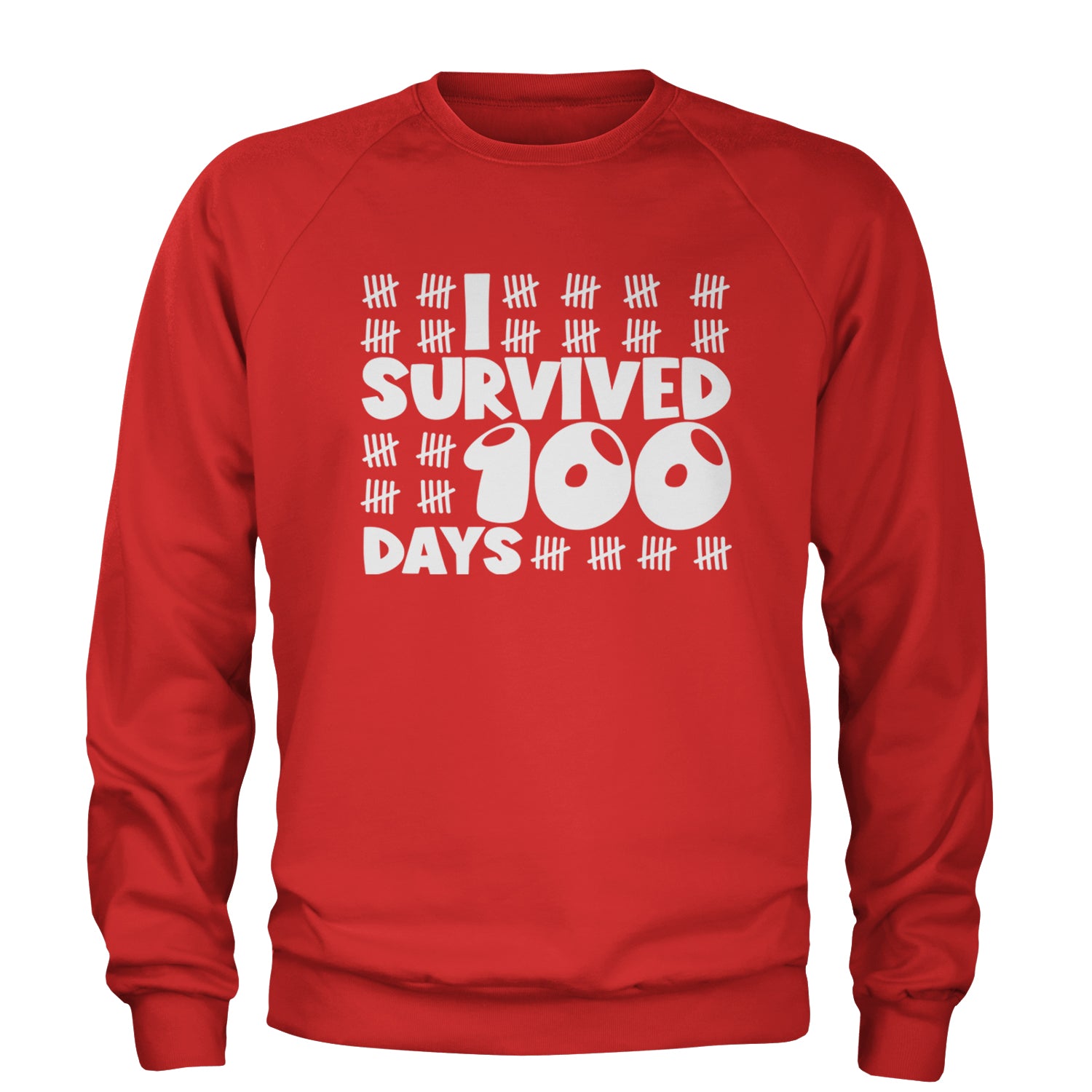 I Survived 100 Days Tally Marks Adult Crewneck Sweatshirt Red