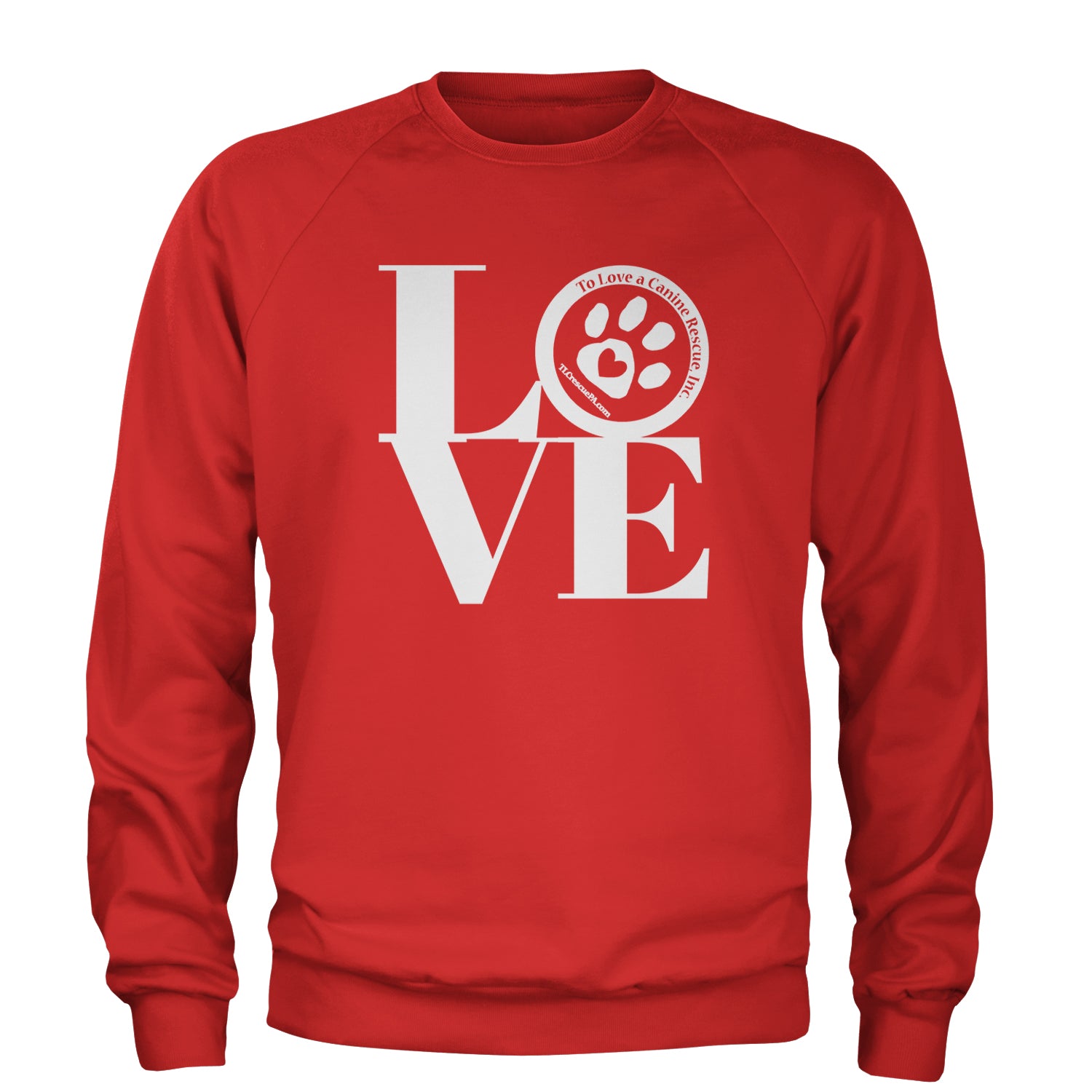 TLC LOVE Dog Rescue Adult Crewneck Sweatshirt Red