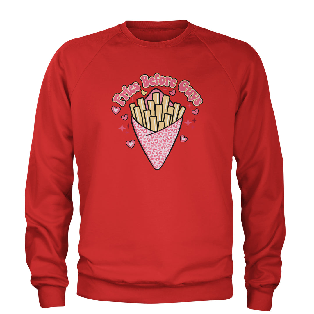 Fries Before Guys Adult Crewneck Sweatshirt Red