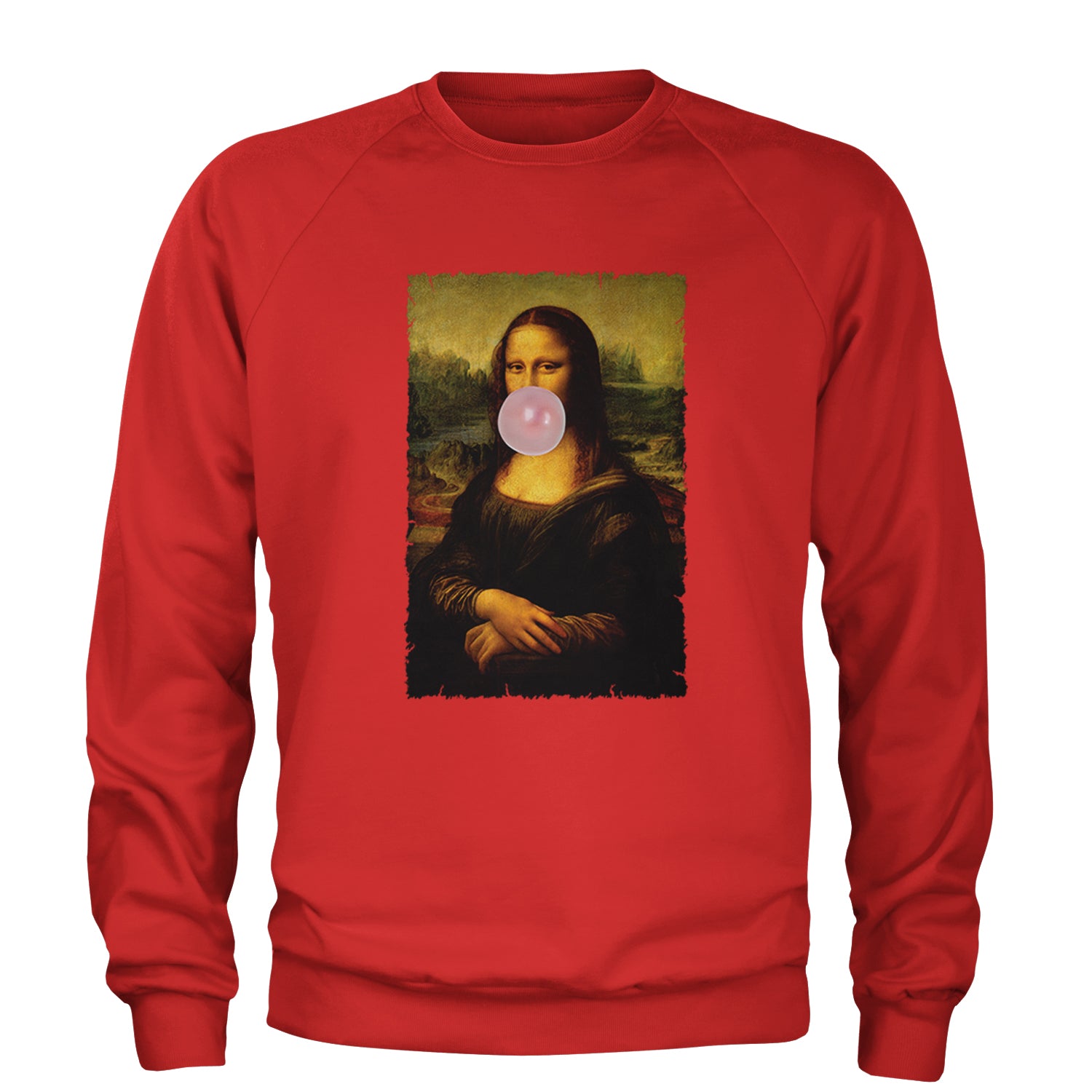 Mona Lisa Smile Pink Bubble Gum Da Vinci Icon Adult Crewneck Sweatshirt Red