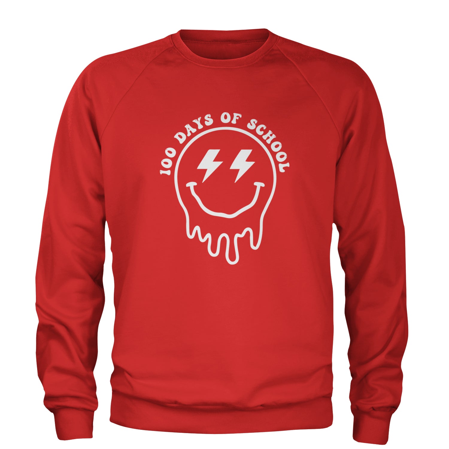 Melting Smile Face 100 Days Of School Adult Crewneck Sweatshirt Red