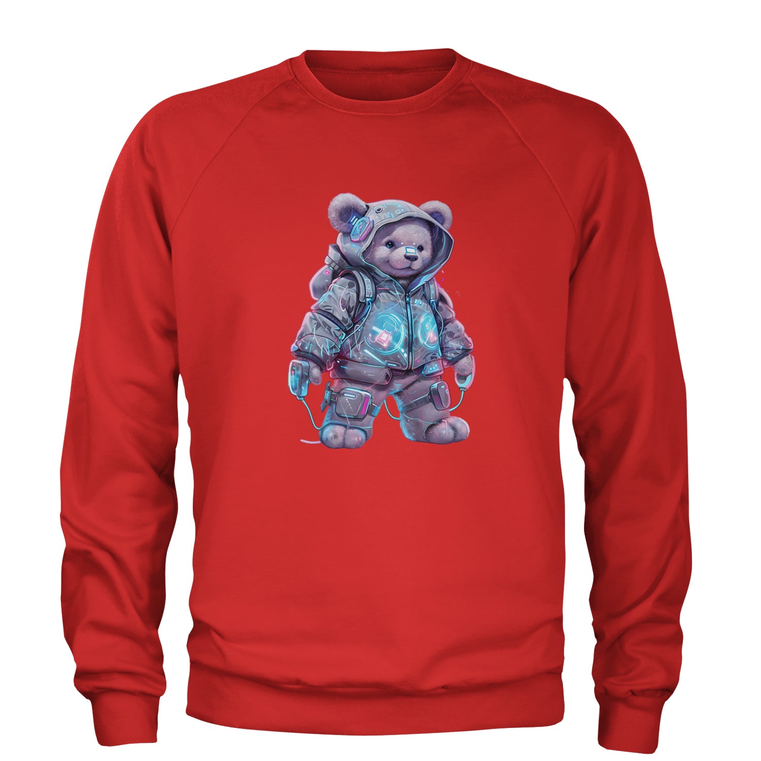 Cyberpunk Adventure Urban Graffiti Bear Adult Crewneck Sweatshirt Red