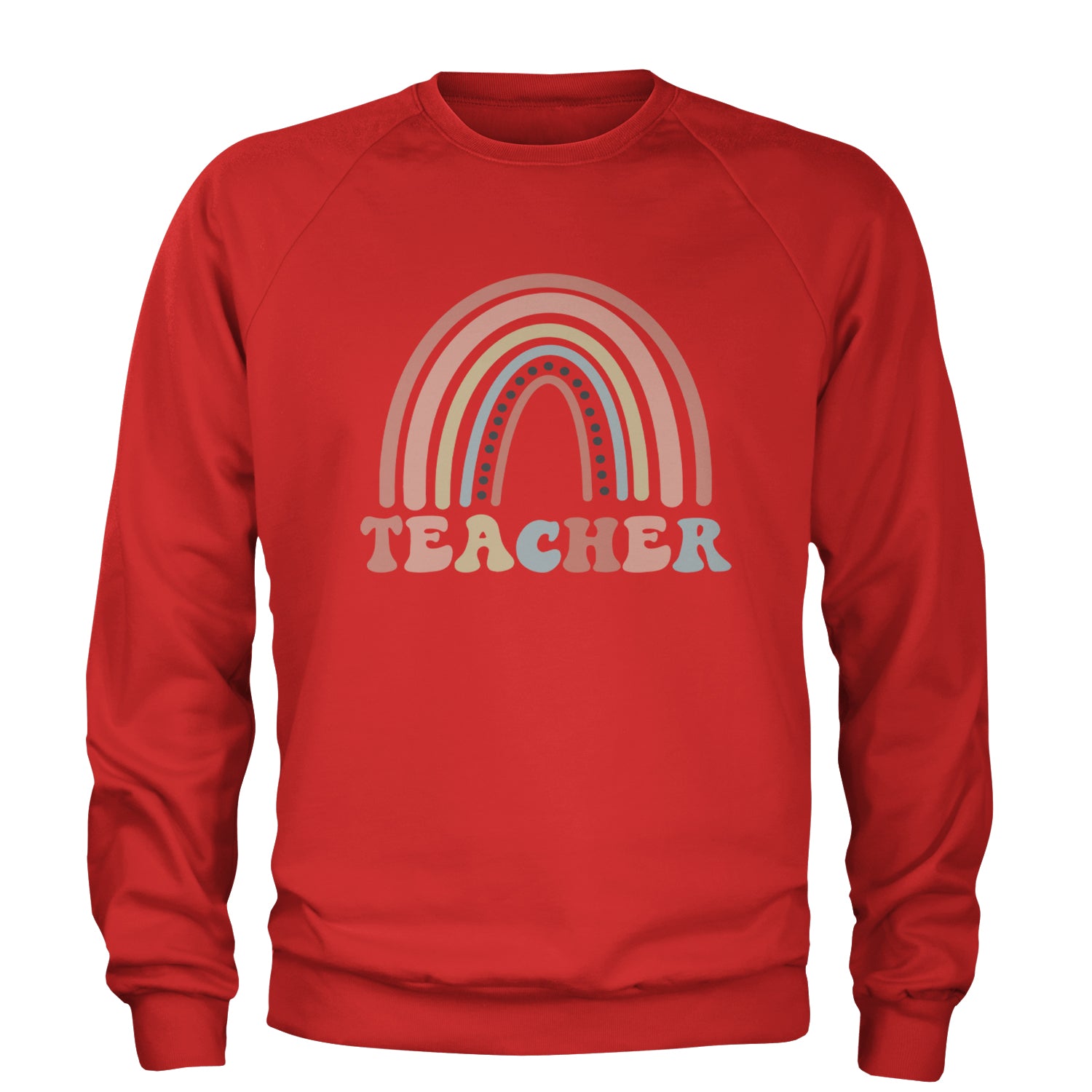 Teacher Pastel Rainbow Adult Crewneck Sweatshirt Red