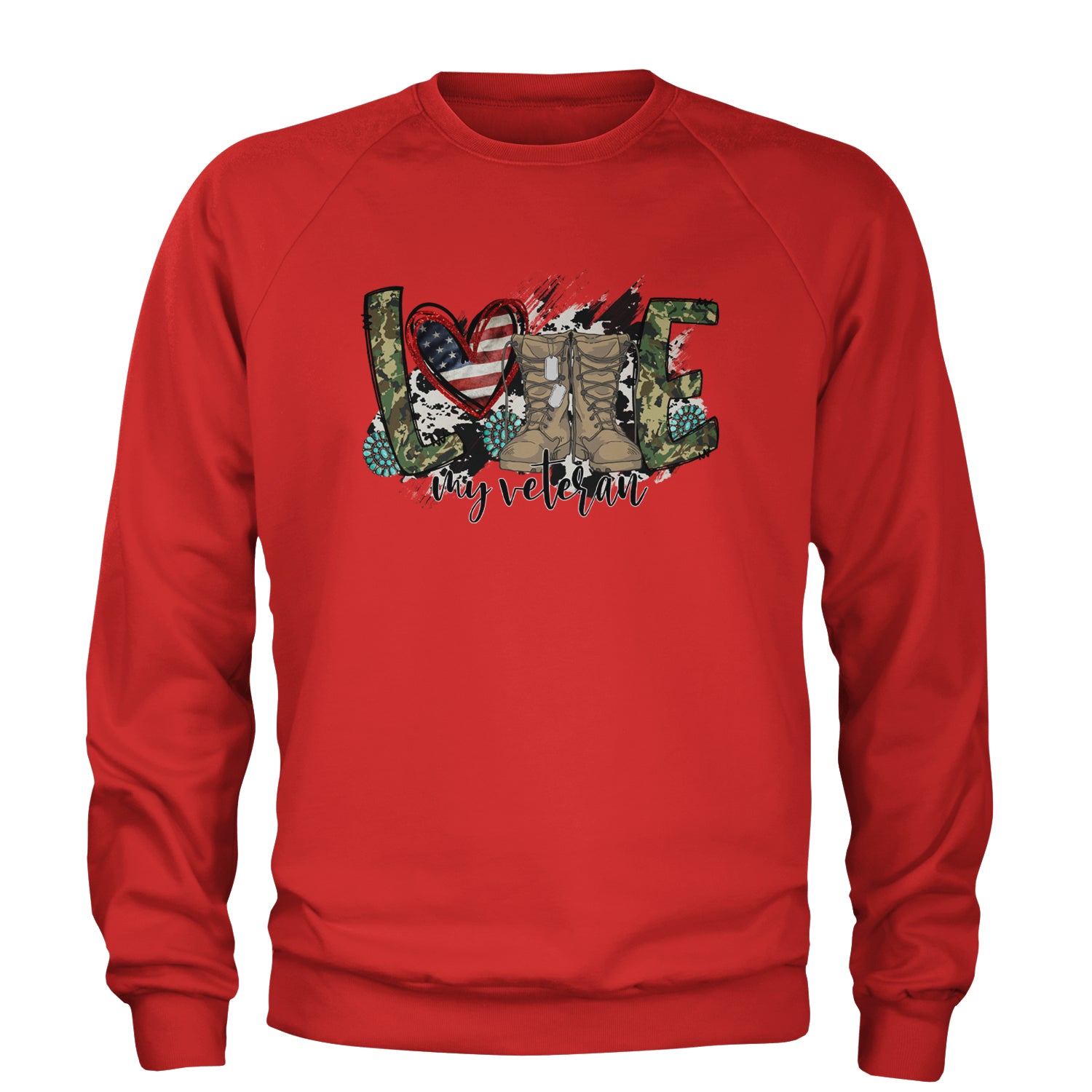 Love My Veteran Honor Veterans Day Adult Crewneck Sweatshirt Red