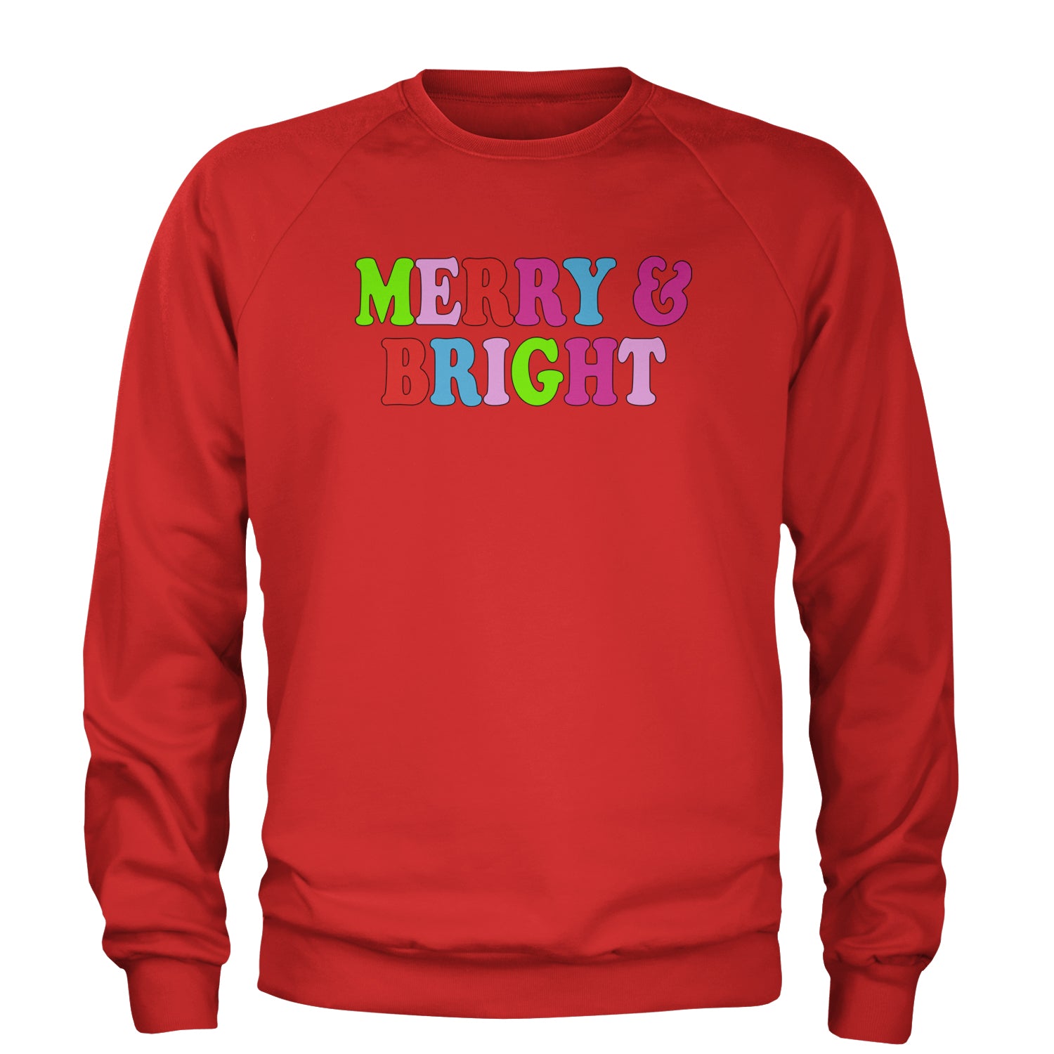 Merry and Bright Festive Christmas Holiday Adult Crewneck Sweatshirt Red