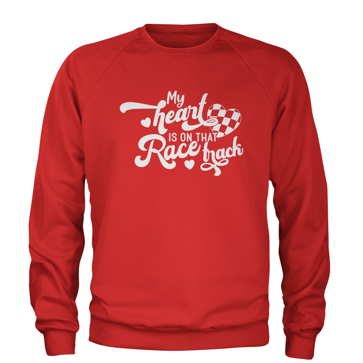 My Heart Is On That Race Track Adult Crewneck Sweatshirt Red